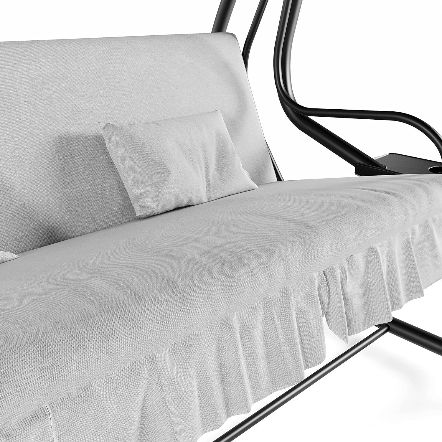 3-Seater Reclining Swing Chair with Padded Cushions Sun Shade Adjustable Canopy Becomes Bed Structure Sturdy Painted Steel Garden Outdoor Balcony Terrace Pool 200 x 120 x 160 cm Grey