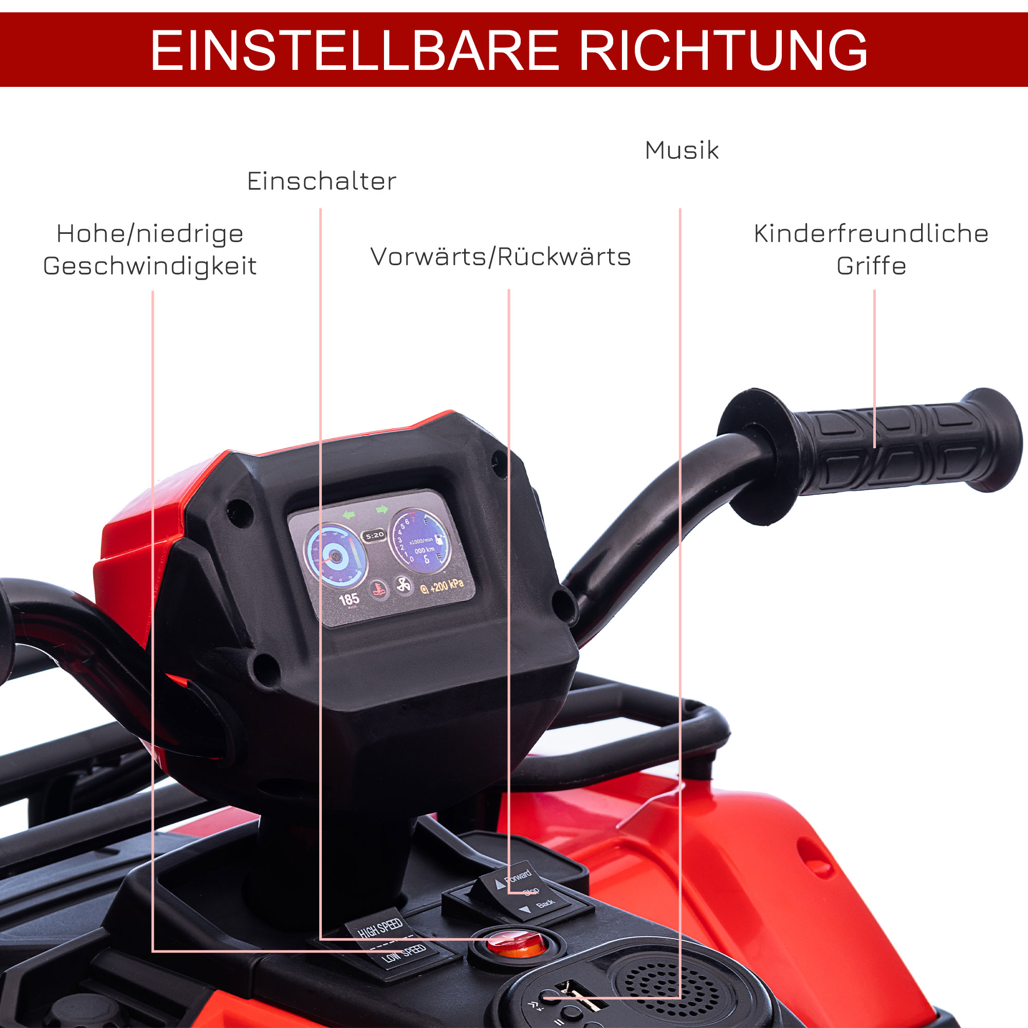 elektrische kinderquad, elektrische auto, elektrische quad, kindervoertuig, rood