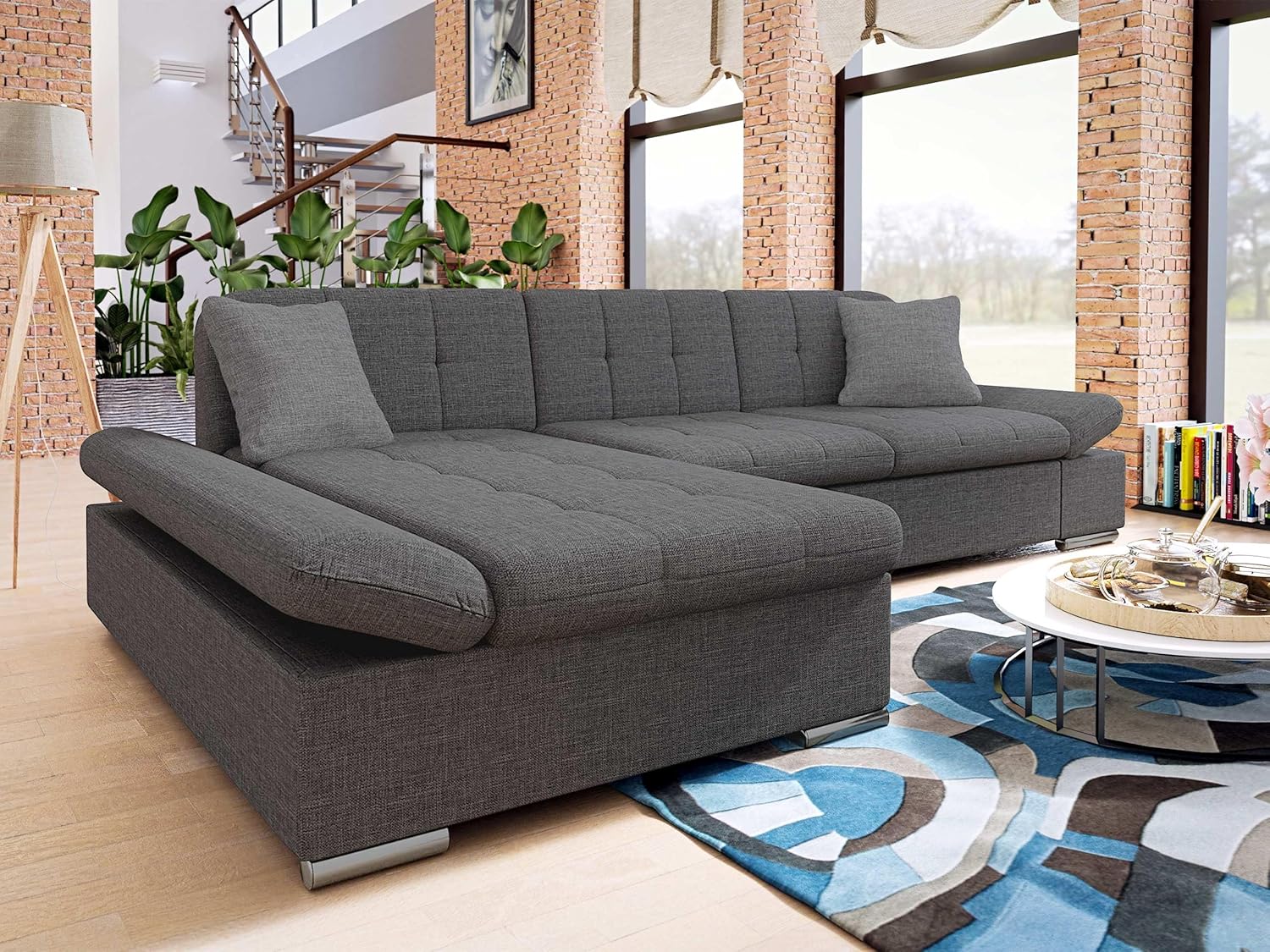 Mirjan24 Ecksofa Montana Sale mit Regulierbare Armlehnen, Eckcouch, L-Form Sofa, Wohnlandschaft, Couch, Farbauswahl (Lux 06 + Lux 06 + Lux 05, Seite: Links)