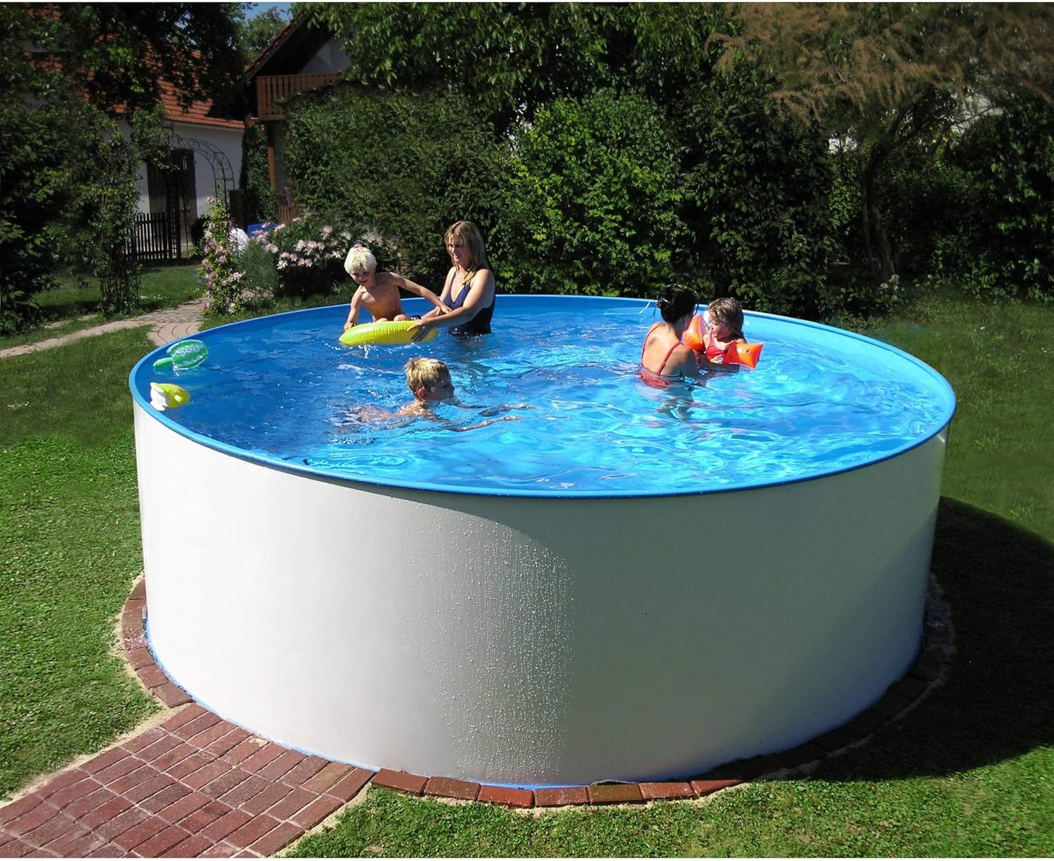 Planet Pool Stahlwandpool Set rund Bologna 200x120 cm, Stahl 0,6 mm weiß, Folie 0,6 mm blau, Einhängebiese