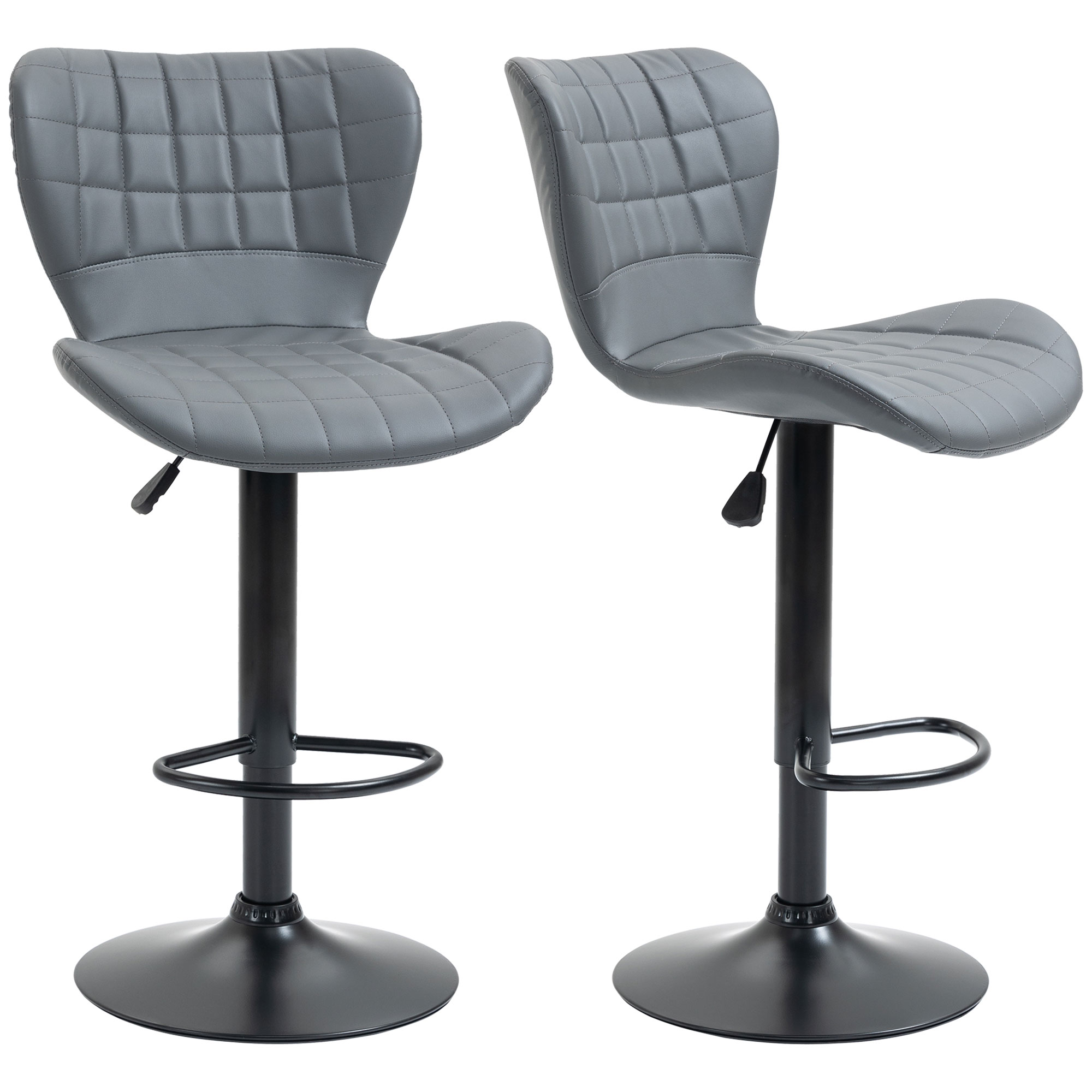 HOMCOM 2er-Set Barhocker Barstühle Barhocker, höhen verstellbar, mit Fußstütze, 47cm x 51,5 cm x 89-109 cm, Grau