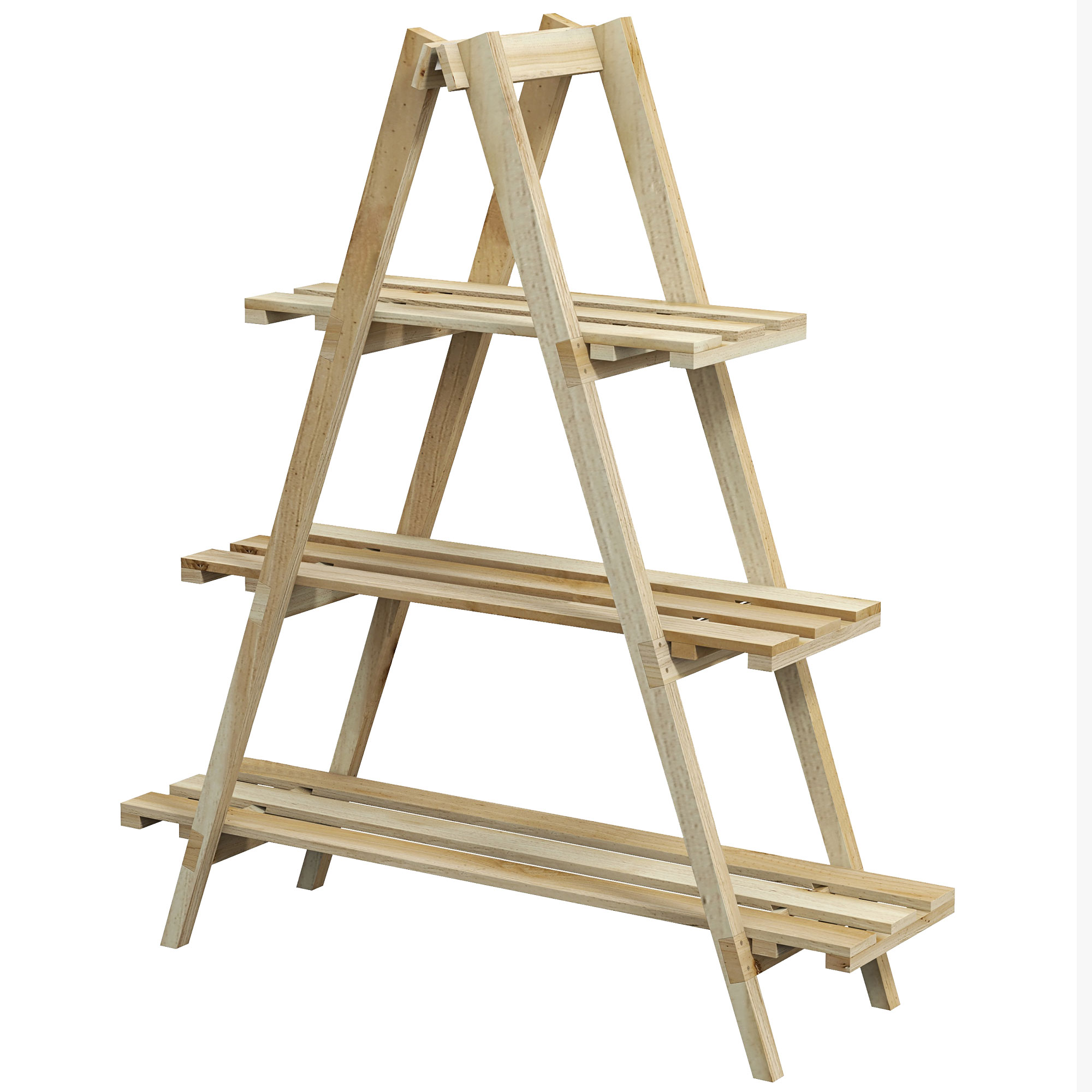 Outsunny Pyramidenförmiges klappbares Blumenregal aus Holz 3 Regale - Abmessungen 100L x 36B x 112H cm - helles Massivholz aus Fichte