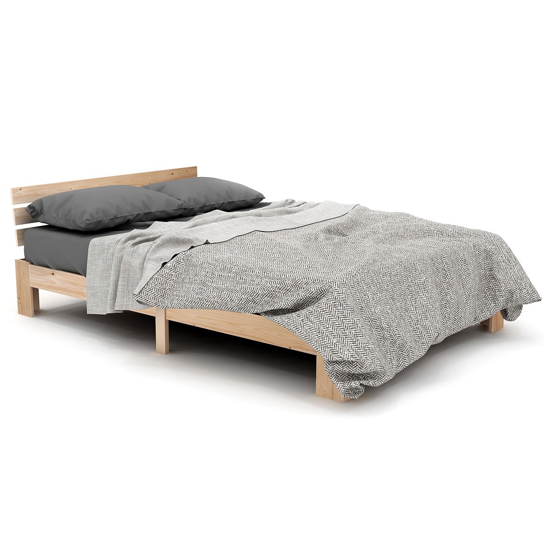 Bettgestell 140x200 Kiefernholz minimalistisch mit Stauraum, umweltfreundlich ohne Lattenrost Naturfarbe