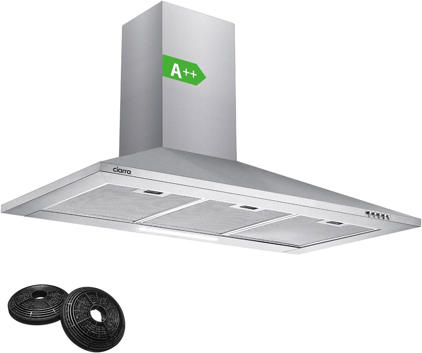 CIARRA CBCS6201 Cooker Hood 60 cm - Class A++ - 370 m3/h - 3 Speed - 2 Extraction / Recirculation Functions - with CBCF002X2 Filter
