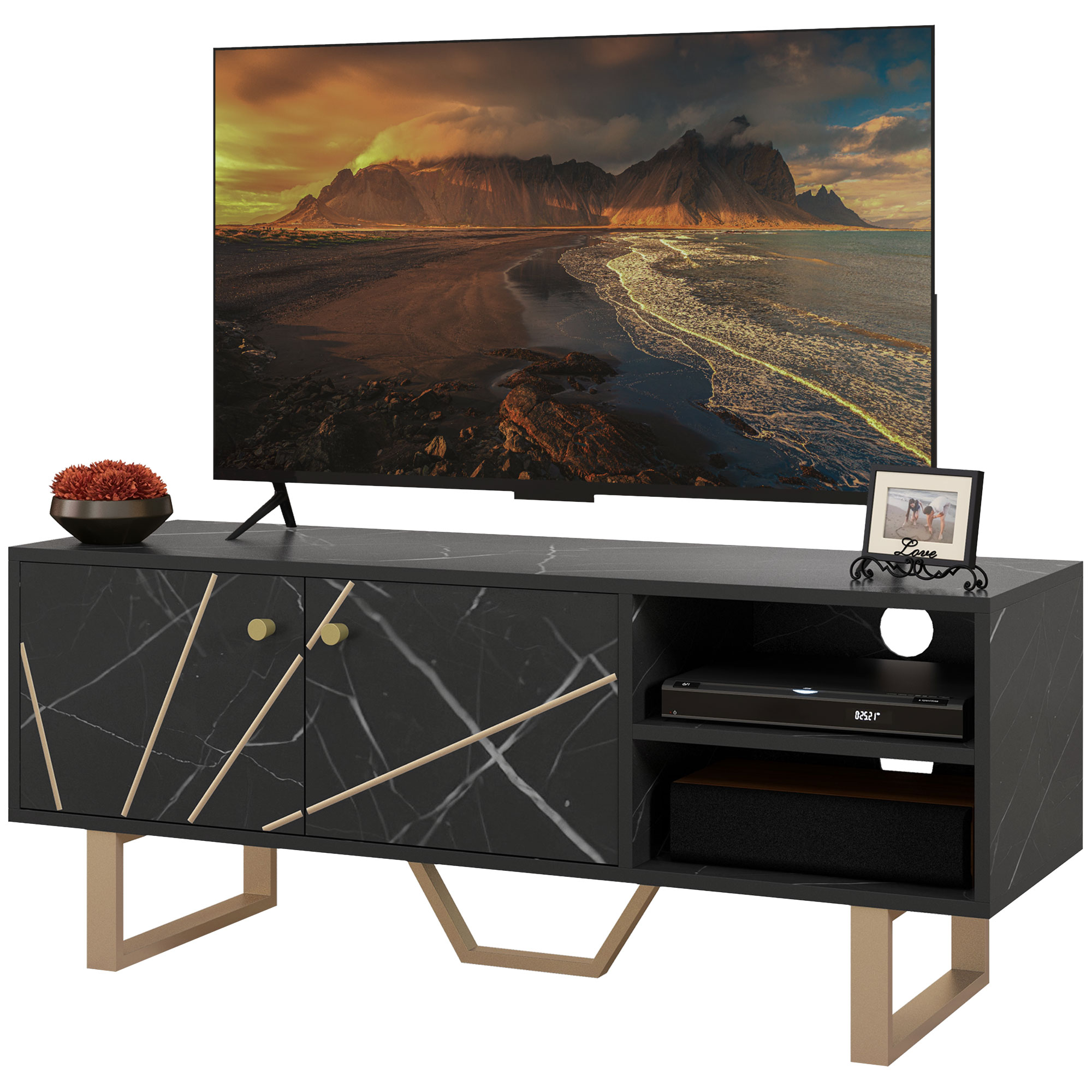 HOMCOM TV-Schrank TV-Ständer für Fernseher bis zu 50 Zoll mit Schrank, verstellbarem Regal und Kabeldurchführungen, schwarz