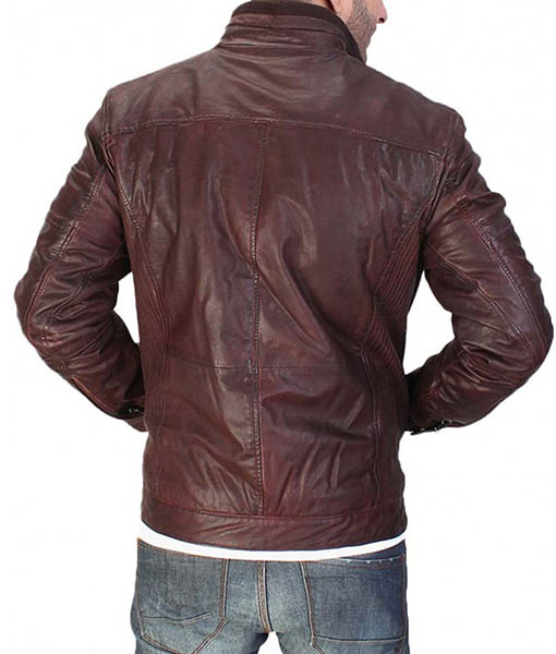 Men’s Casual Maroon Waxed Leather Jacket