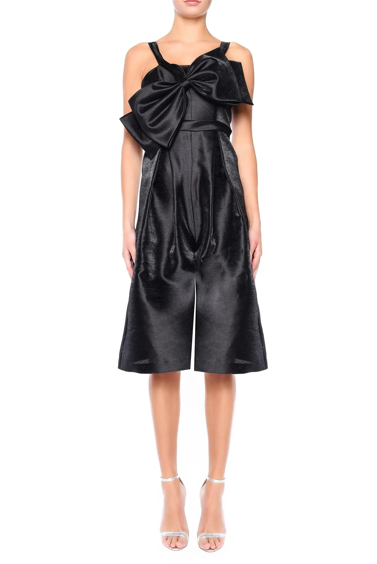 Simone Black Bow Cropped Jumpsuit