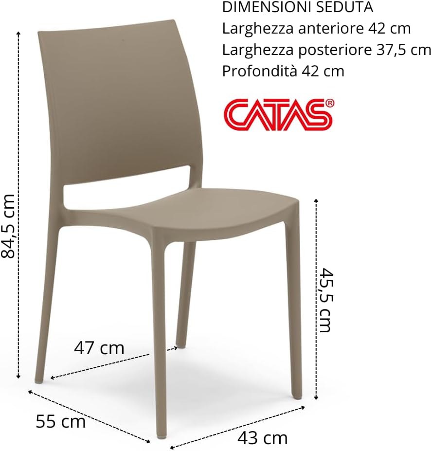 REDÒKASA Set 6 sedie in polipropilene MOON impilabile resistente ai raggi UV design moderno ideale per sala da pranzo, cucina, giardino, bar (Tortora, 6)