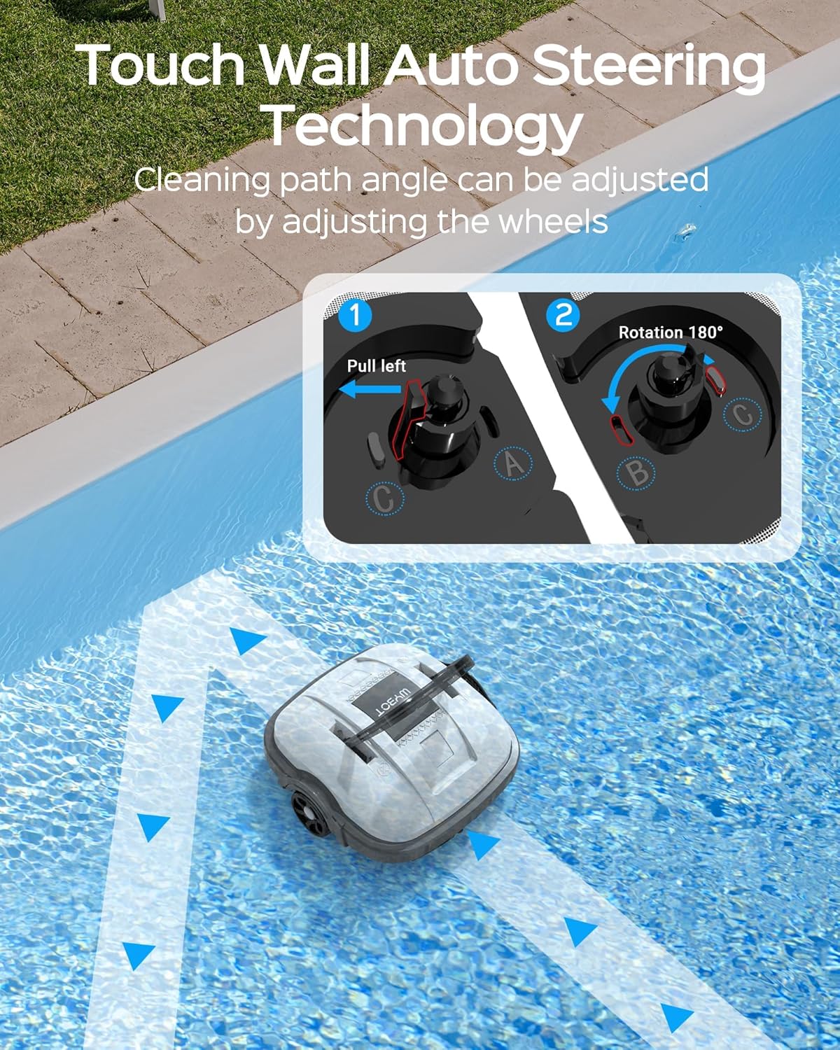 WYBOT Robot Piscina Fuori Terra per Piscina da 80m², Robottino Pulitore con Doppia Motricità e Parcheggio Autonomo | Robot Piscina Pulitore Senza Fili con Batteria Autonomia 100 Min Bianco