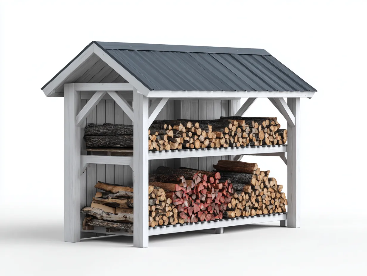Kaminholzregal-Holz-Metall-182x58x162 cm-Weiß-Grau-Landhausstil