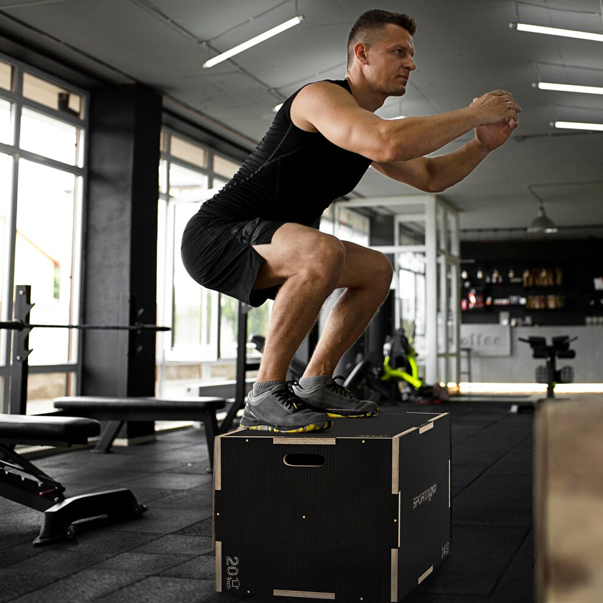 SPORTNOW Plyo-Box/Sprungbox, robust, 76x61x51 cm, Schwarz, Griff 10x3,5 cm, bis 120 kg