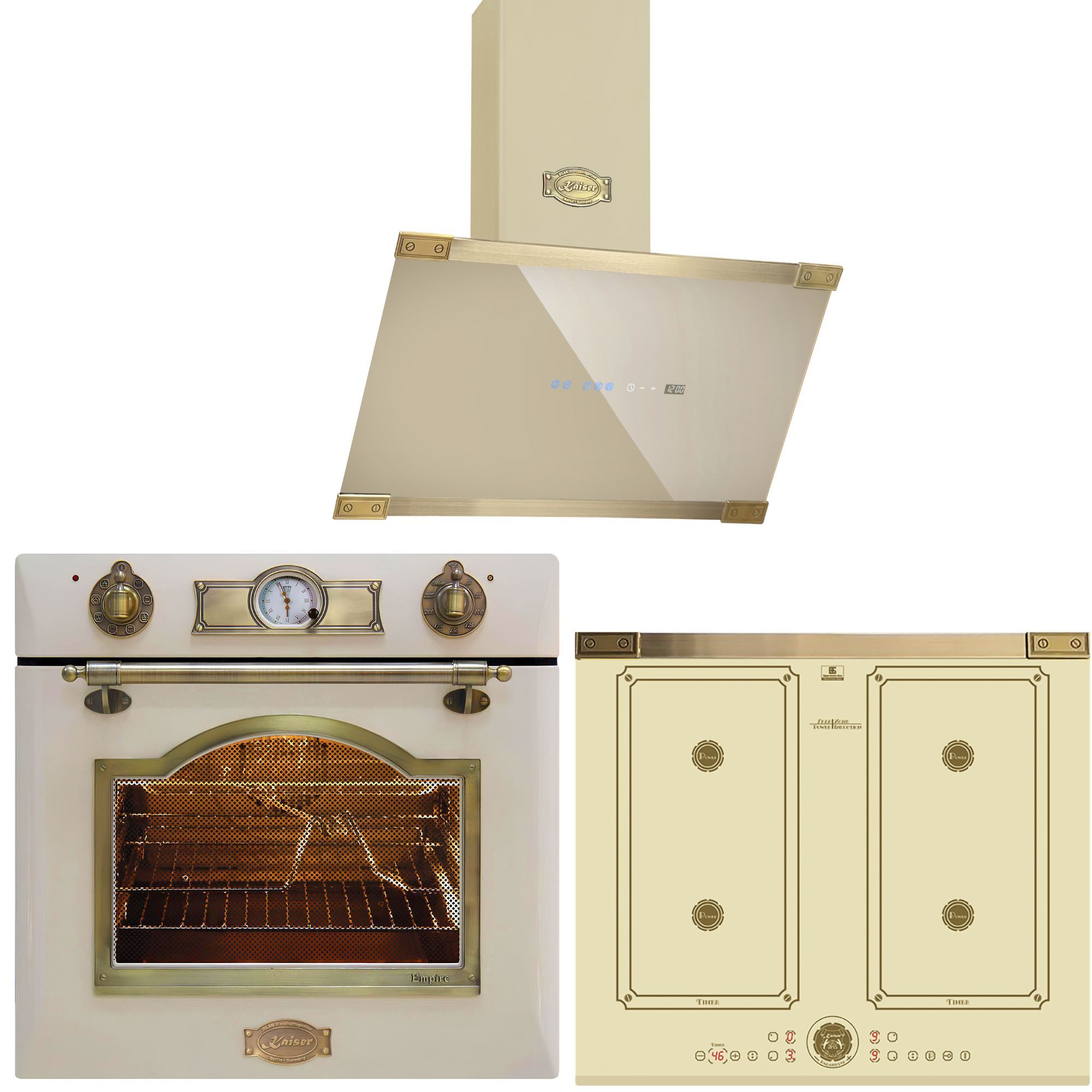 Backofen-Set Herd Set Autark Elektro,Retro, Autark, 60cm, 67L+Induktions-Kochfeld, 60 cm FREE ZONE mit 2 FLEX Induktions-Zonen+Dunstabzugshaube kopffreihaube 60 cm 1250 m³/h EH 6355 ElfEm+KCT 6745 ElfAD+AT 6445 ElfAD ECO