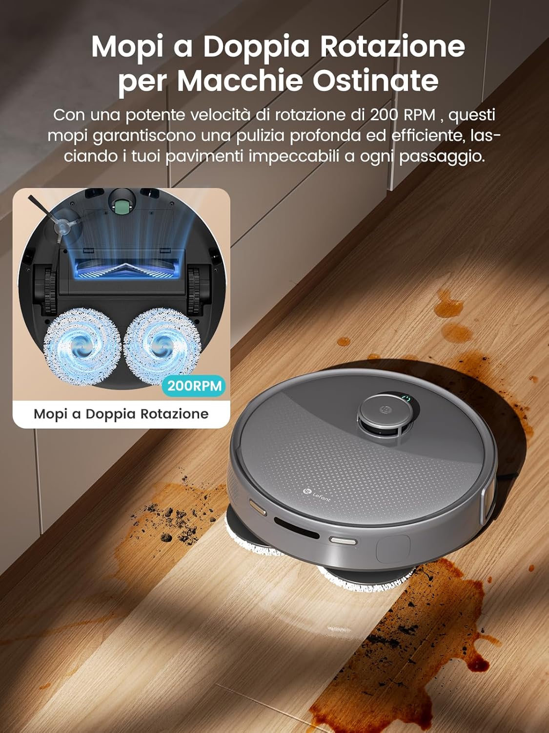 LEFANT M3 MAX Robot Aspirapolvere Lavapavimenti con Mappatura, 20.000Pa, Navigazione Laser dToF, Evitamento Ostacoli PSD, Svuotamento Riempimento, Panno Sollevabile, Asciugatura, WIFI/App/Alexa