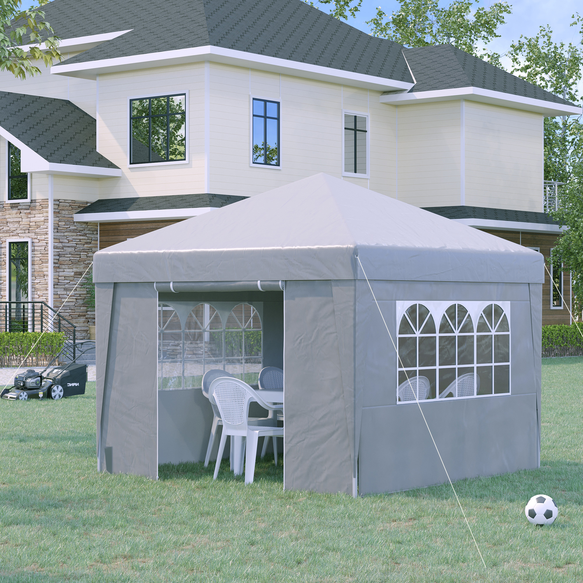Outsunny Faltbarer Gartenpavillon 3 x 3 x 2,75 m UV-Schutz 30+ mit Fenstern + Seitenwänden + Transporttasche Weiß