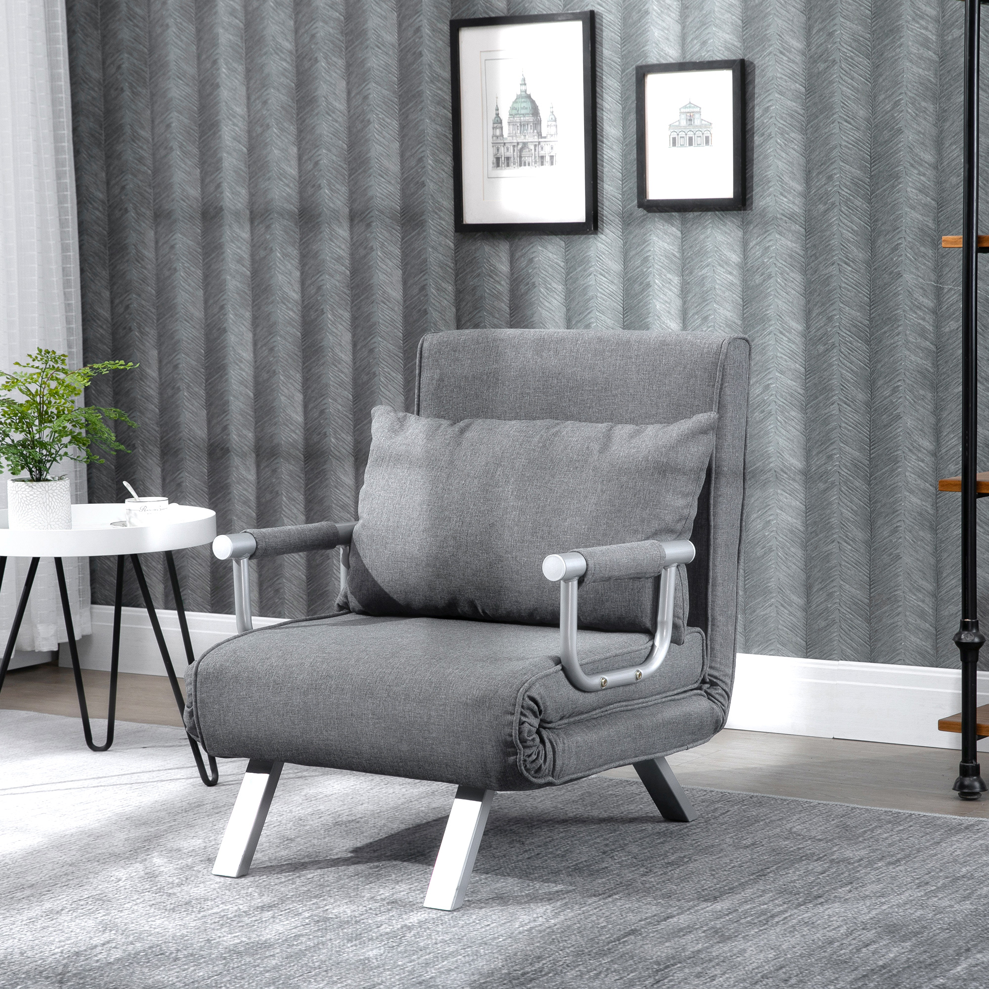 HOMCOM Schlafsofa mit Armlehne 3-in-1 Schlafsessel Gästebett Klappmatratze Klappbett Chaiselongue Multifunktion leinenartiges Polyester Grau 65 x 69 x 80 cm