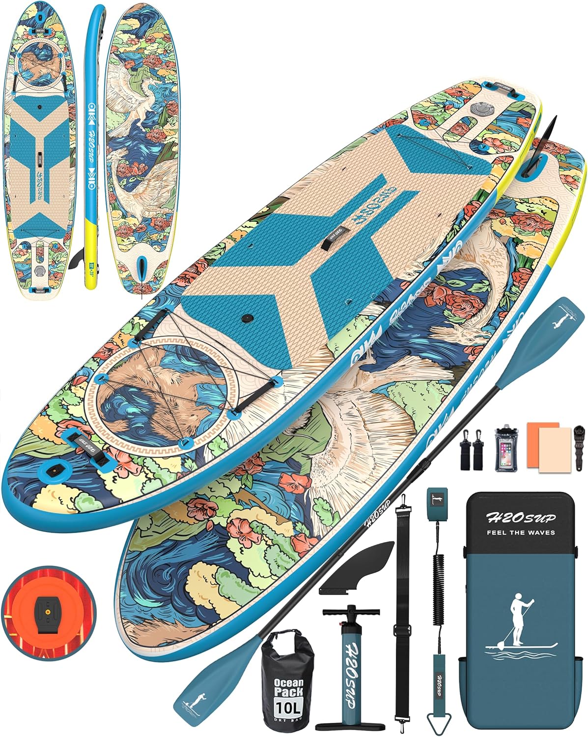H2OSUP Tavola Sup Gonfiabile - 335 * 88cm Stand Up Paddle con Accessori Premium, Superstabilit脿 Sup Gonfiabile, Paddle Boards Adulti con Capacit脿 di 200KG per 3 Persone