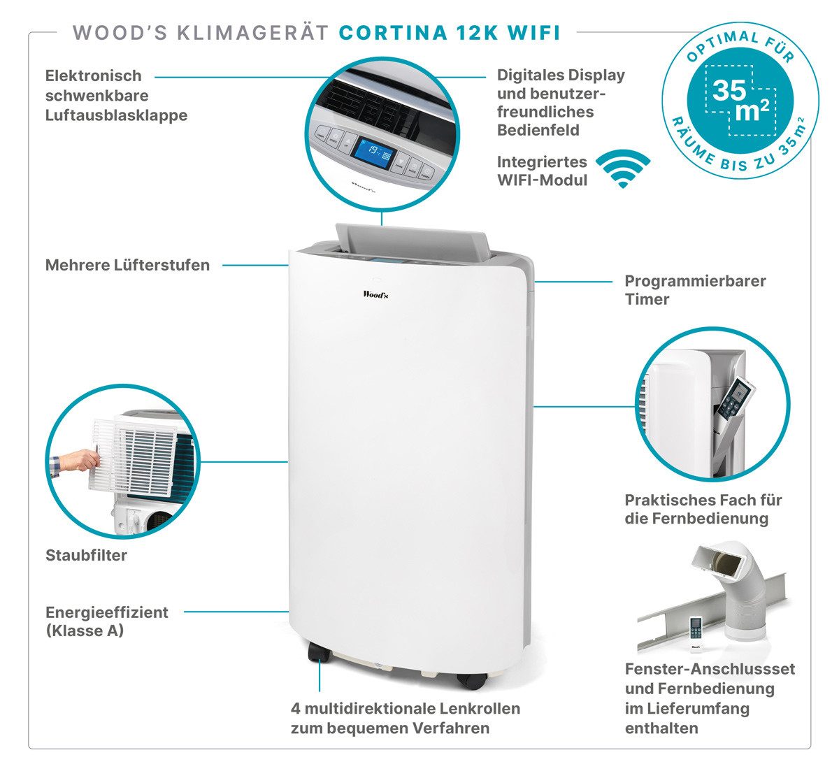 3-in-1-Klimagerät Cortina 12K WIFI - Optimal für Räume bis 35 m²