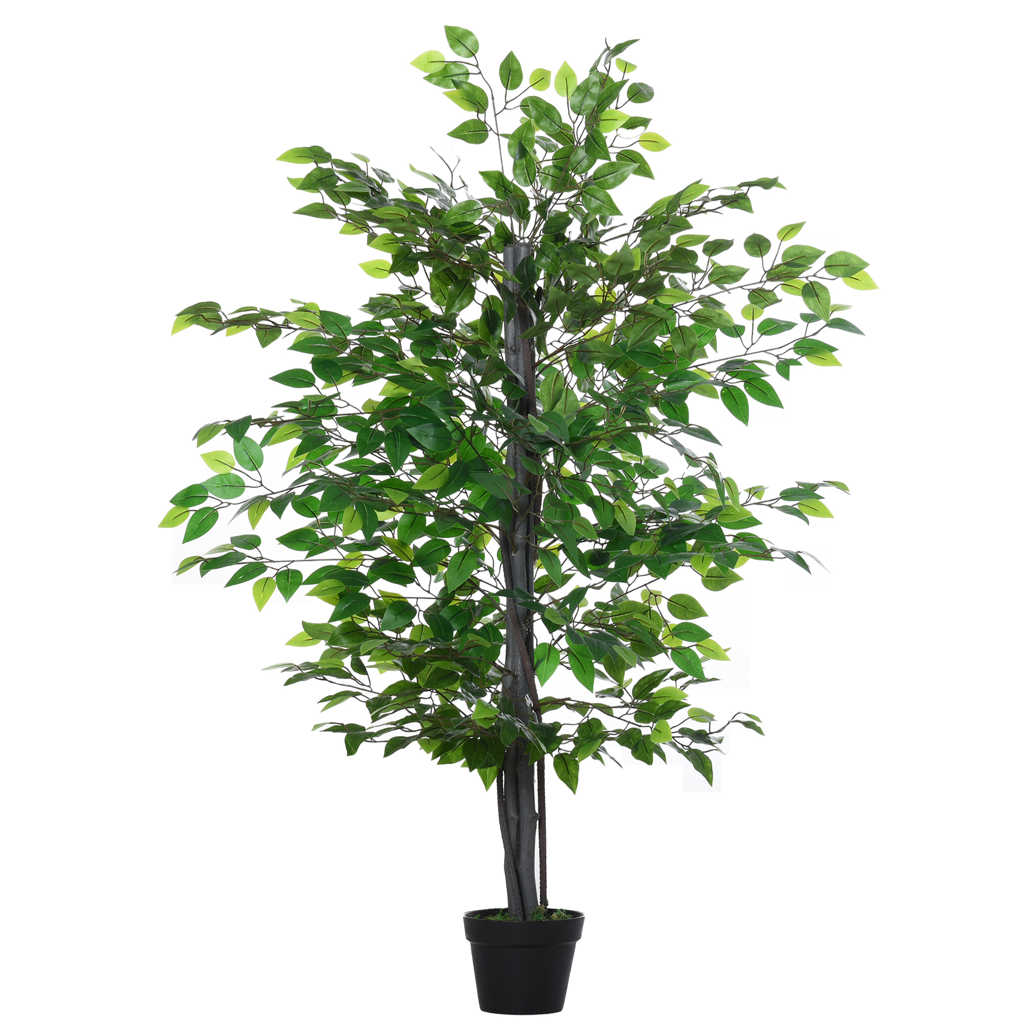 Outsunny Künstlicher Ficus-baum groß 145 cm, Kunstbaum, Kunstpflanze, Plastik Künstliche Pflanzen im Topf, Fake Plant wie echt für Wohnzimmer Schlafzimmer Büro Garten Moderne Dekoration Geschenk