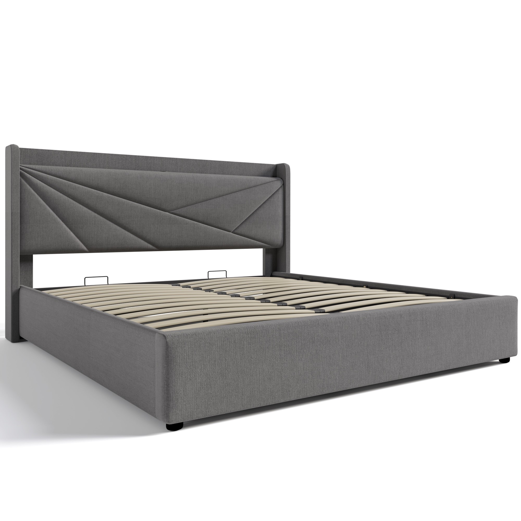 Doppelbett mit Stauraum, USB-Typ-C-Ladefunktion und Bettgestell aus Leinen, ohne Matratze 160x200, Grau