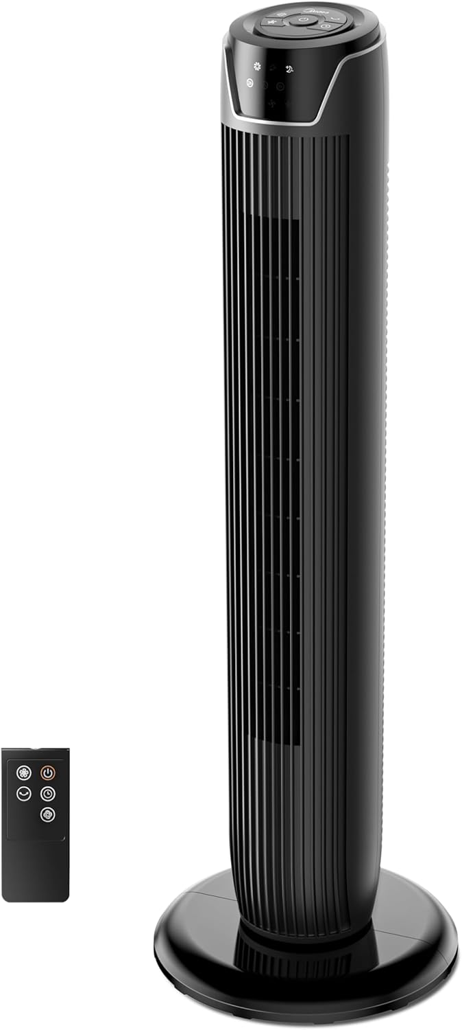 Midea FZ10-17JR Ventilatore a Torre Silenzioso con Telecomando, Ventilatore da Terra Portatile 45W, 90° Oscillazione, Display LED, 3 Velocità e 3 Modalità, Timer 7H, per Casa e Ufficio, 36