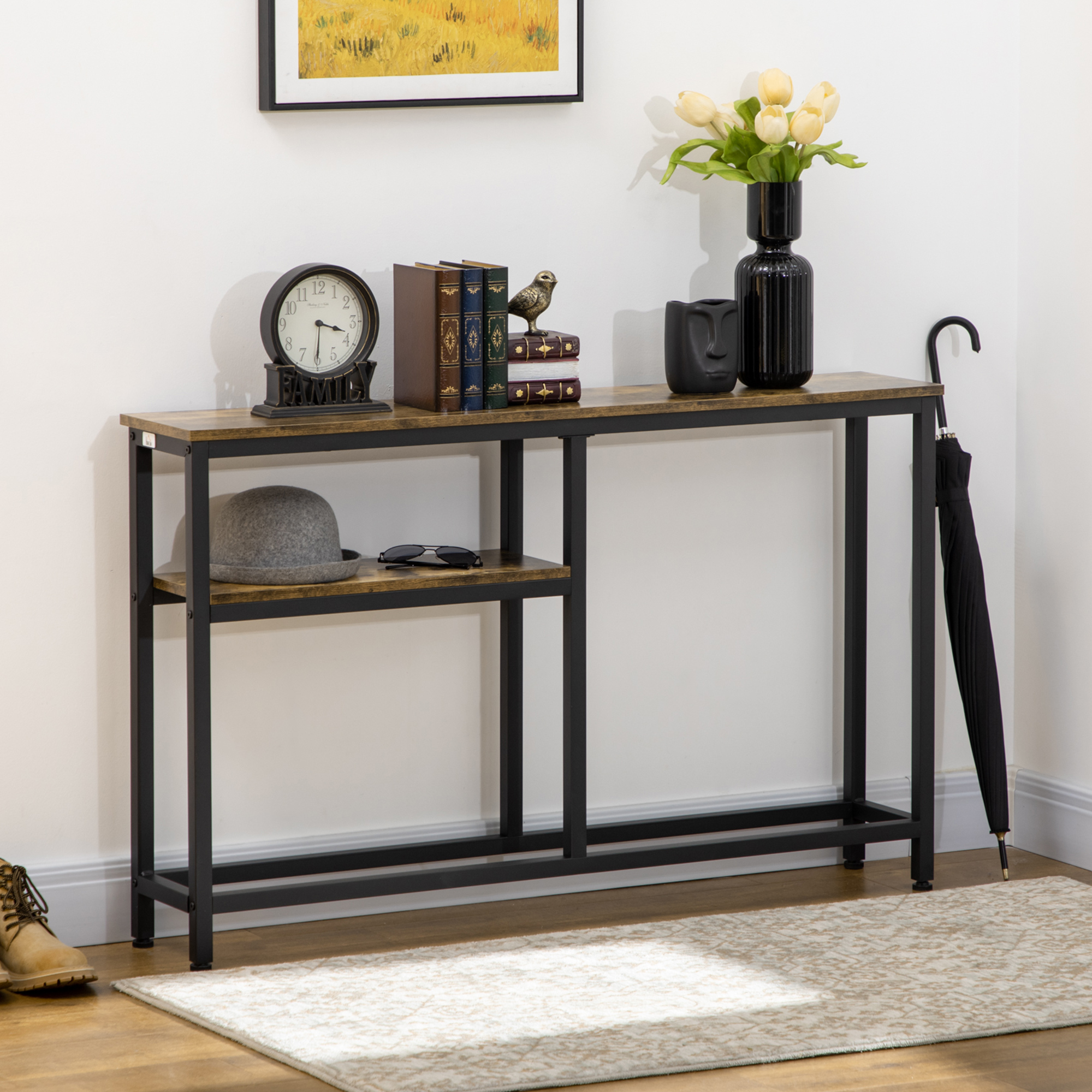 HOMCOM Konsolenregal, modernes Design, 120x23x75 cm, Braun & Schwarz
