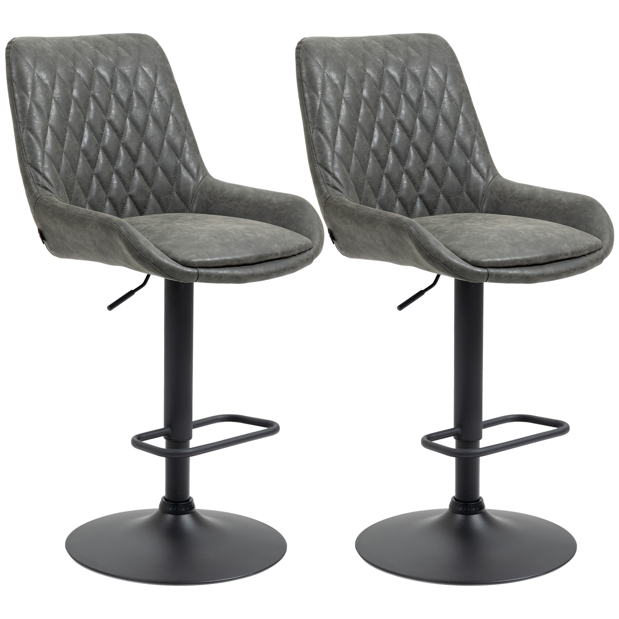 HOMCOM Barhocker Küchenhocker Designhocker, höhenverstellbar, mit Fußstütze, 51 cm x 59 cm x 117 cm, Dunkelgrau + Schwarz