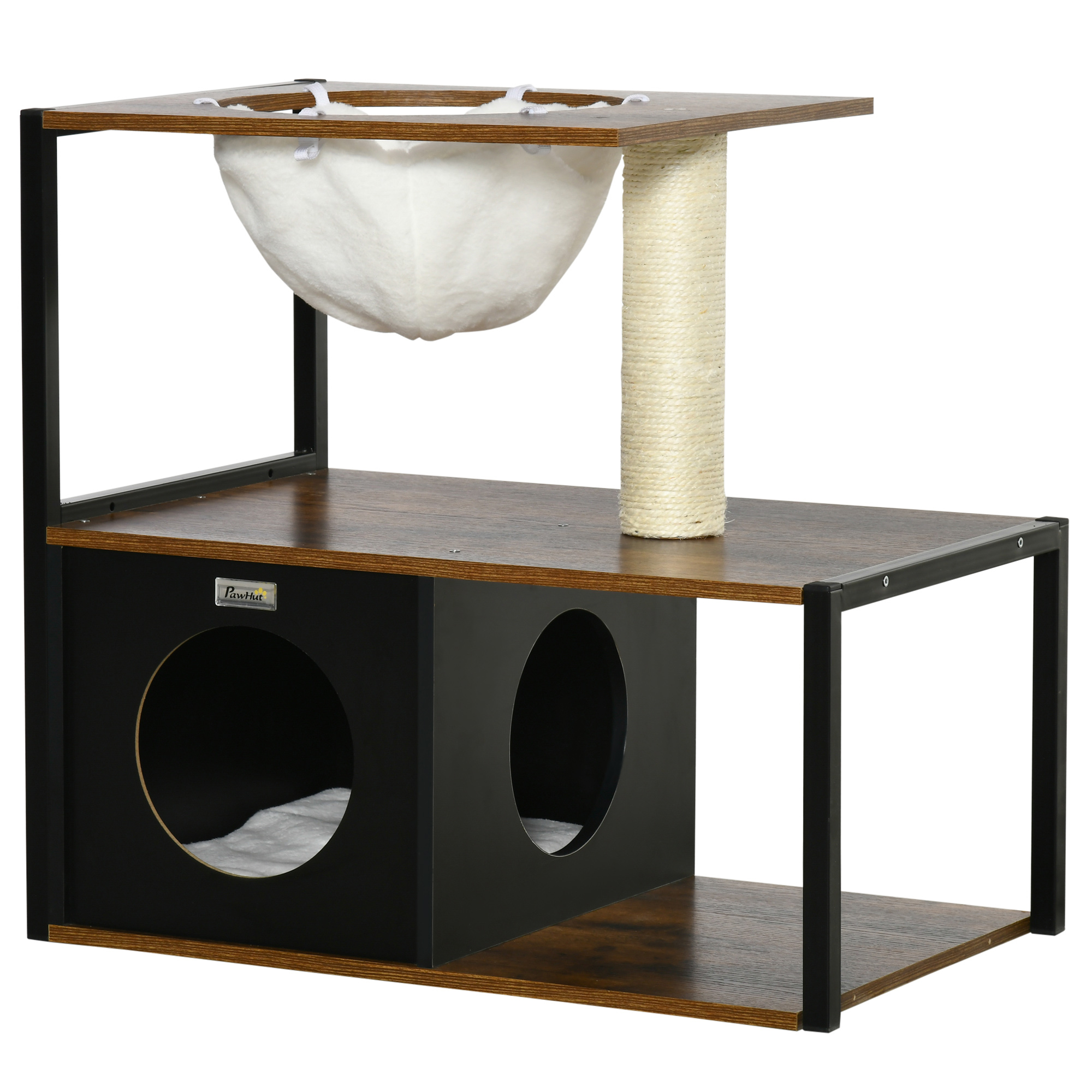 PawHut Katzenmöbel Kratzbaum mit Katzenhöhle Katzenhaus mit Katzenbett Kissen Hängematte Sisal Braun 64 x 40 x 60cm
