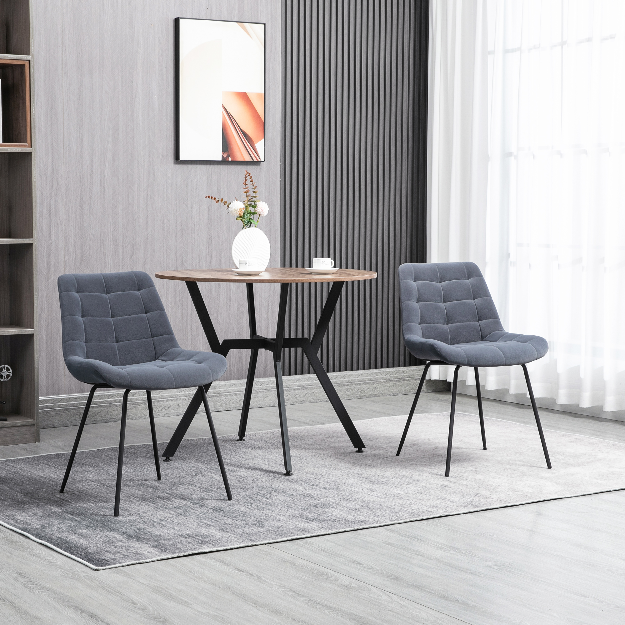 HOMCOM 2er-Set Esszimmerstühle im Retro-Design, Samtoptik, 50 cm x 61 cm x 79 cm, Dunkelgrau