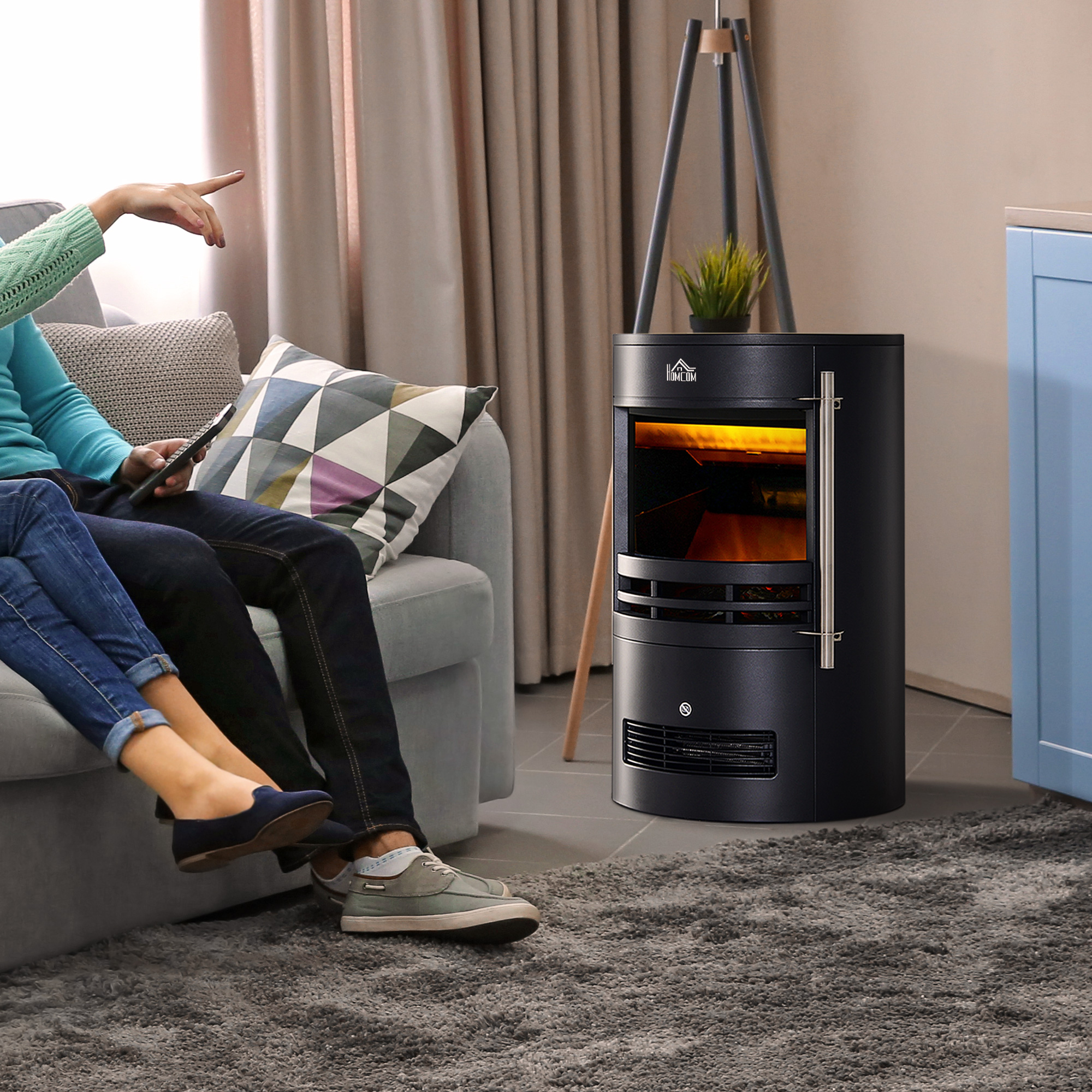 HOMCOM LED Elektrische kachel met vlameffect wandkachel vrijstaande haard haardkachel 900 / 1800 W