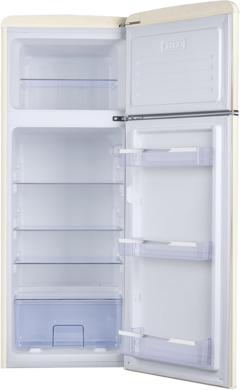 Amica KS 15615 B Retro Kühlschrank mit Gefrierfach / Coffee Cream (Beige) / 88cm (H) x 55cm (B) x 62cm (T) / Retro-Design