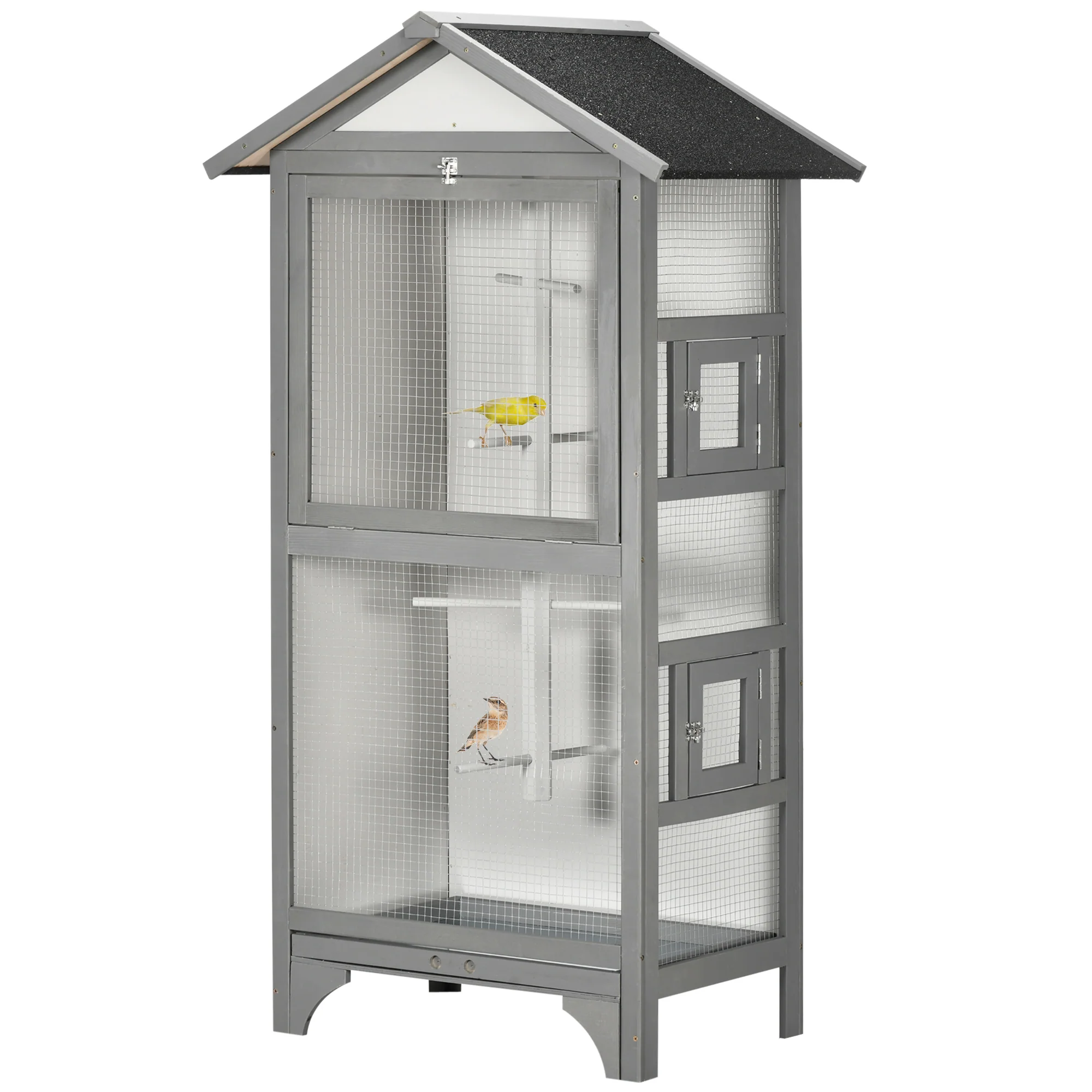 Easycomfort Voliera per Uccelli da Esterno in Legno di Abete, 80.5x57x158.5cm, Grigio Chiaro