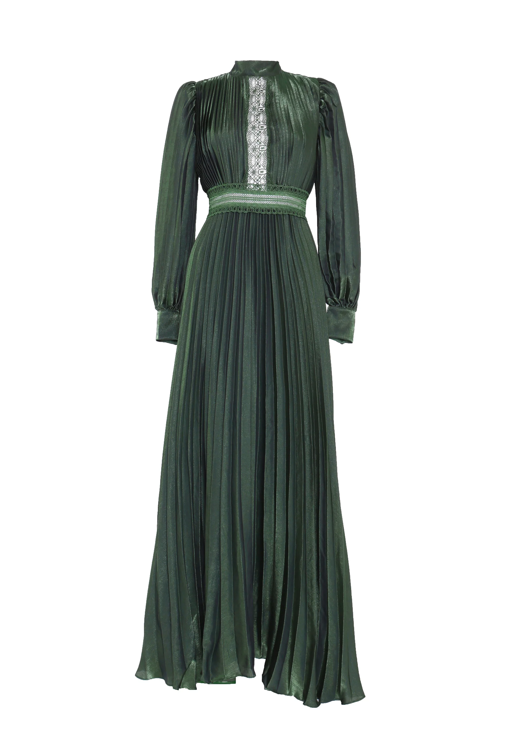 Athena Green Metallic Long Sleeve Maxi-Dress