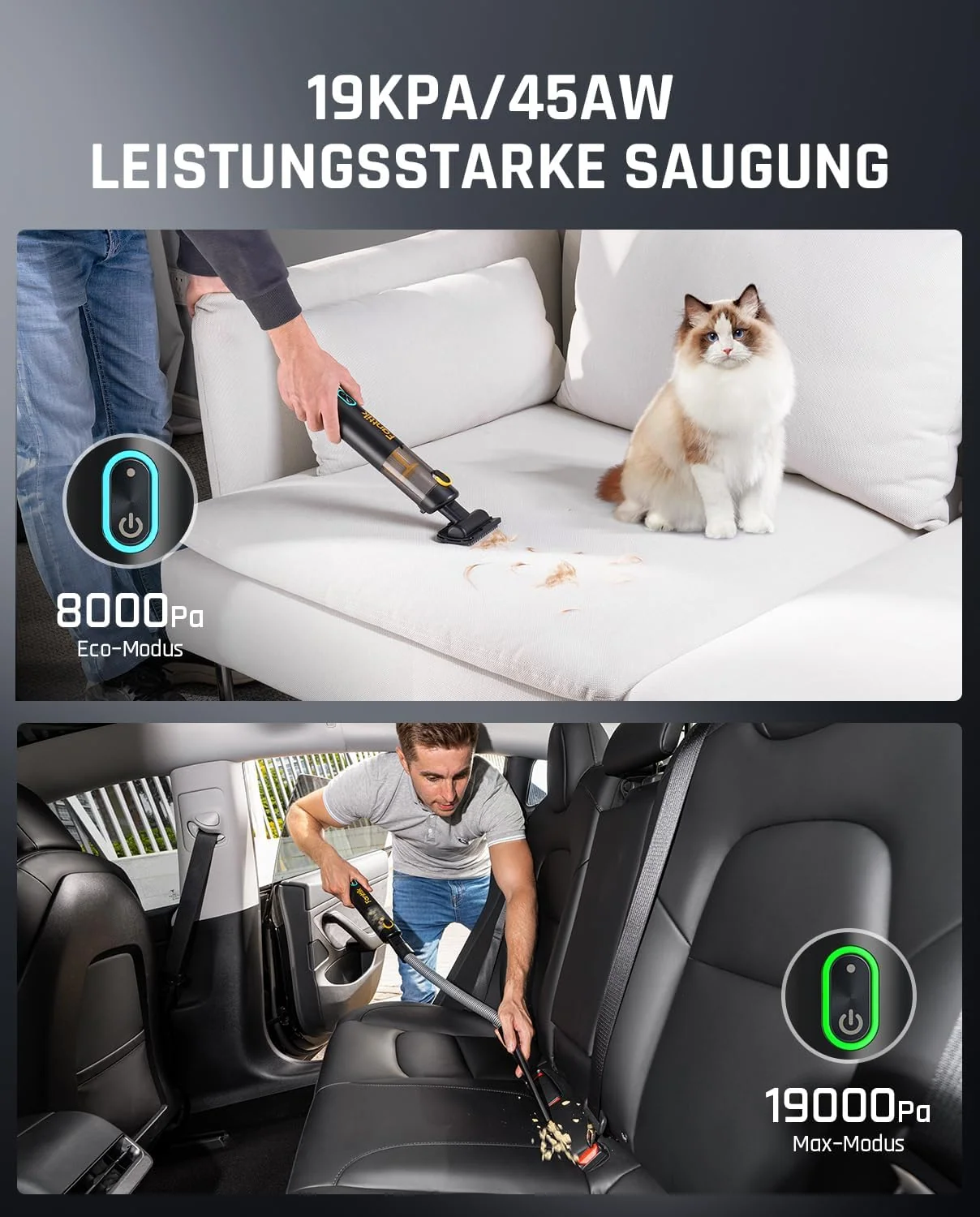 Fanttik Slim V8 Apex Akku-Autostaubsauger mit hoher Leistung, 19000 Pa/45 AW, RobustClean™-Handstaubsauger 4-in-1-Mini-Luftgebläsepumpe, Tragbarer Staubsauger für Auto, Bürotisch, Tastaturen