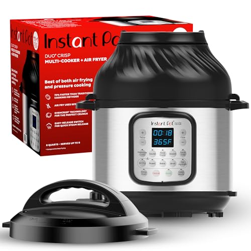 Instant Pot Duo Crisp 11 in 1 Air Fryer and Electric Pressure Cooker Combo with Multicooker Lids that Air Fries, Steams, Slow Cooks, Sautés, Dehydrates, & More, Free App With Over 800 Recipes, 6 Quart: Home & Kitchen