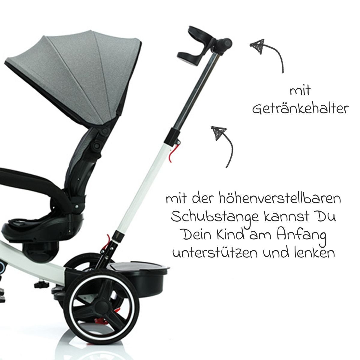 Dreirad-Kinderwagen Niki 360 - Weiß Grau