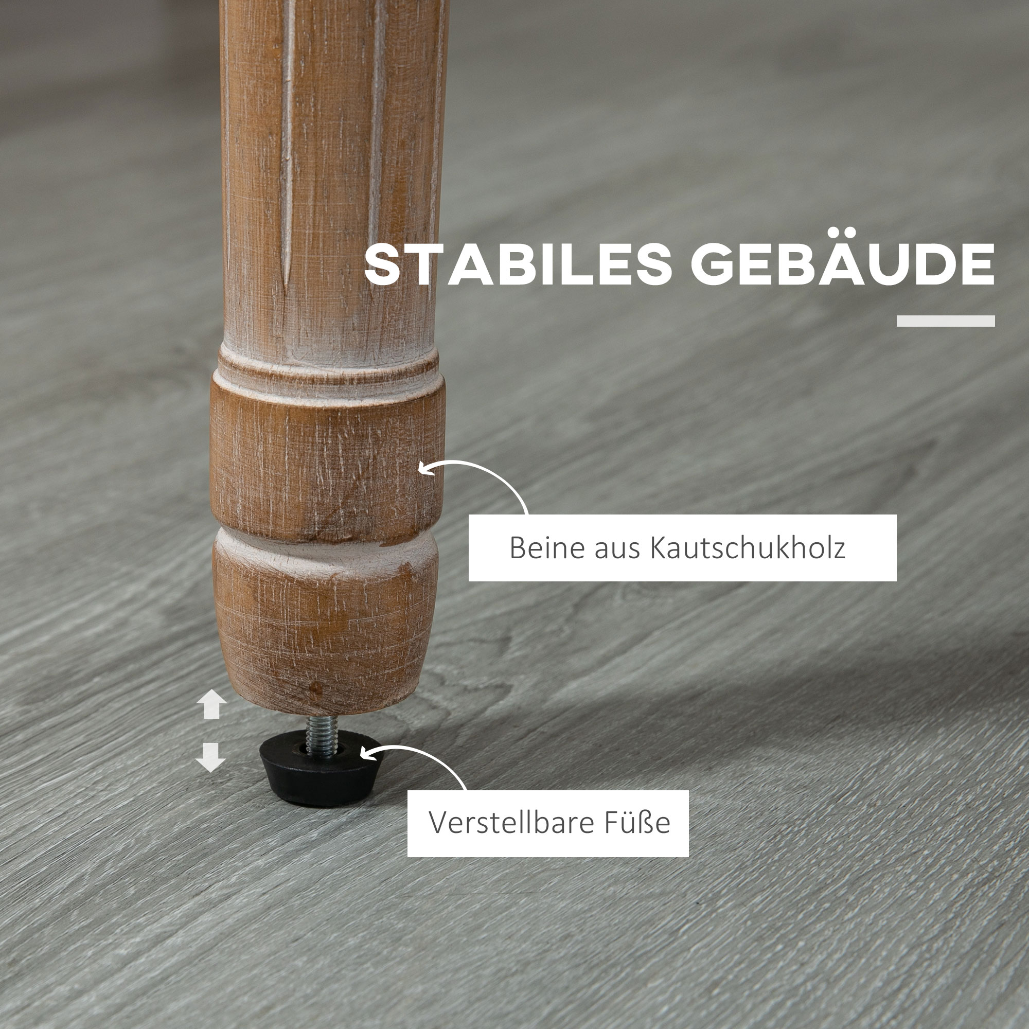 Keukenstoel in Antiek Design, Ademende Bekleding, Linnen Look, Massief Houten Frame, 56 x 54 x 96cm, Cr��mewit