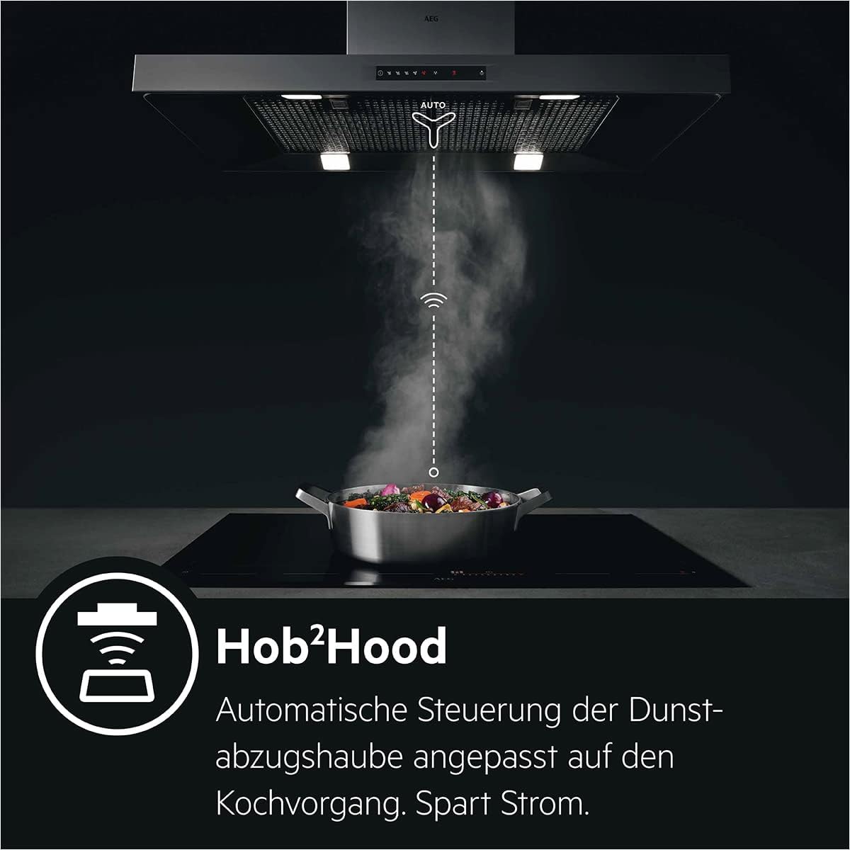 AEG IKB64431XB Autarkes Kochfeld / Induktion / Hob²Hood / Slider-Bedienung / 60 cm / Edelstahlrahmen / 4 Kochzonen / Powerfunktion / Kindersicherung