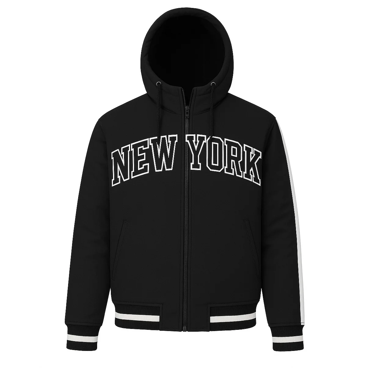 12 Pack Adult Jacket with Removable Hood & Fleece Lining in Black �C New York