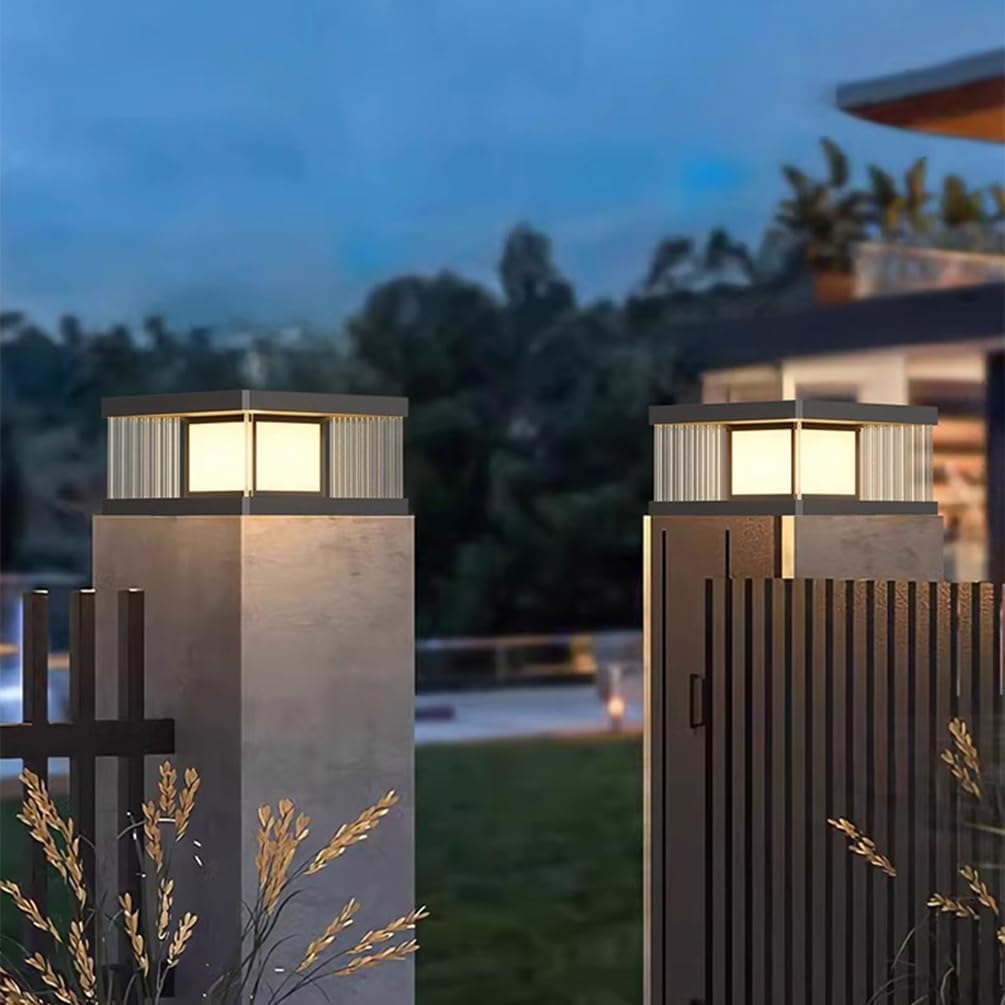 Quadratische Stehlampe mit hoher Helligkeit, solarbetrieben, Aluminiumdruckguss, wasserdicht, für den Außenbereich, 1 Stück, Säulenlaterne für Zaun, Park, Veranda, Landschaftsbeleuchtung.