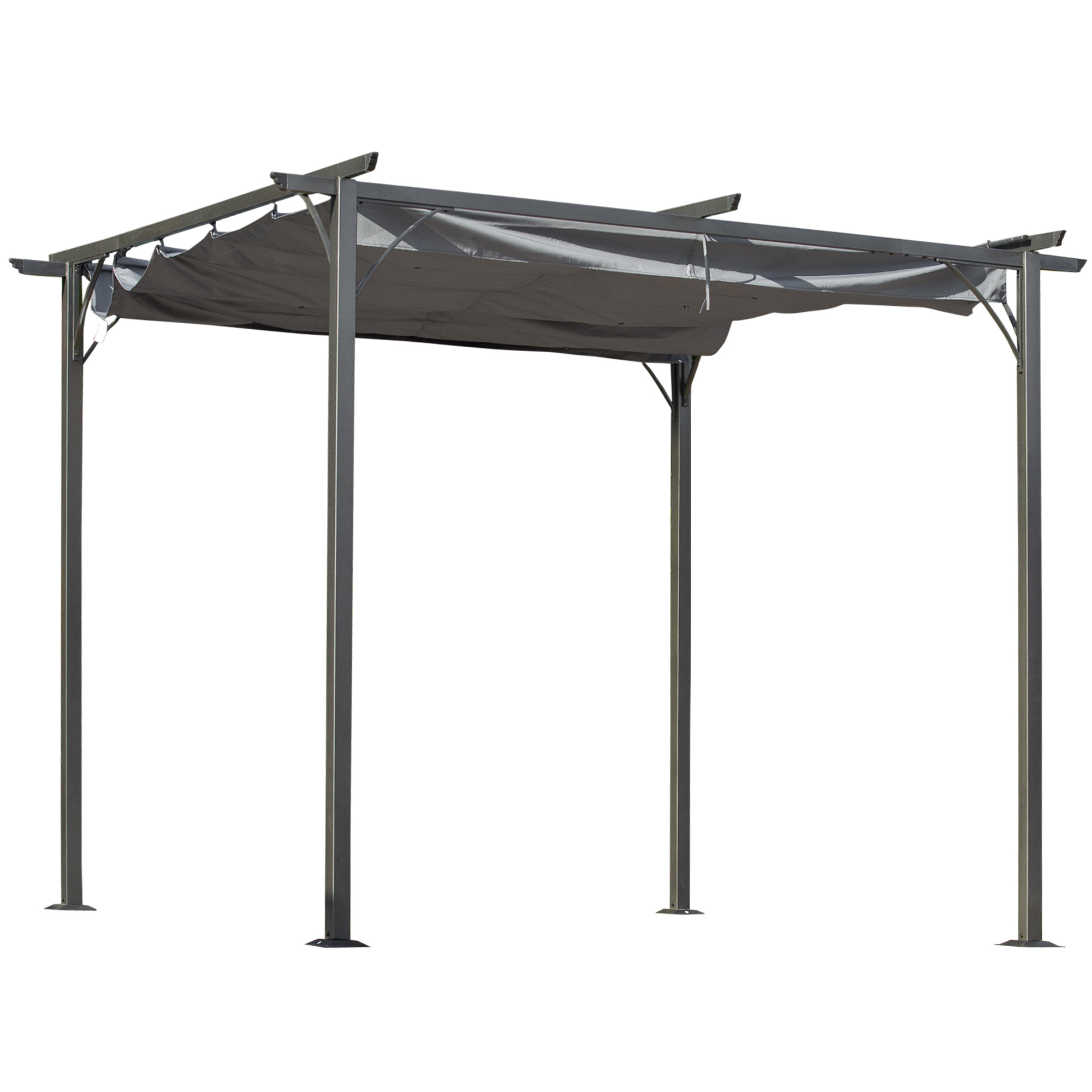 Outsunny Pergola Wasserdichter Pavillon 3 x 3 m Terrassenüberdachung mit Schiebedach, UV-Schutz für Garten Metall Schwarz+Grau
