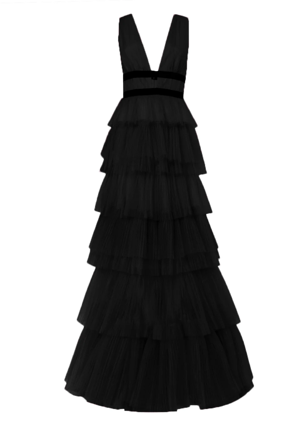 Eliza Black Plunging Neck Layered Tulle Maxi Dress �C Evening Gown
