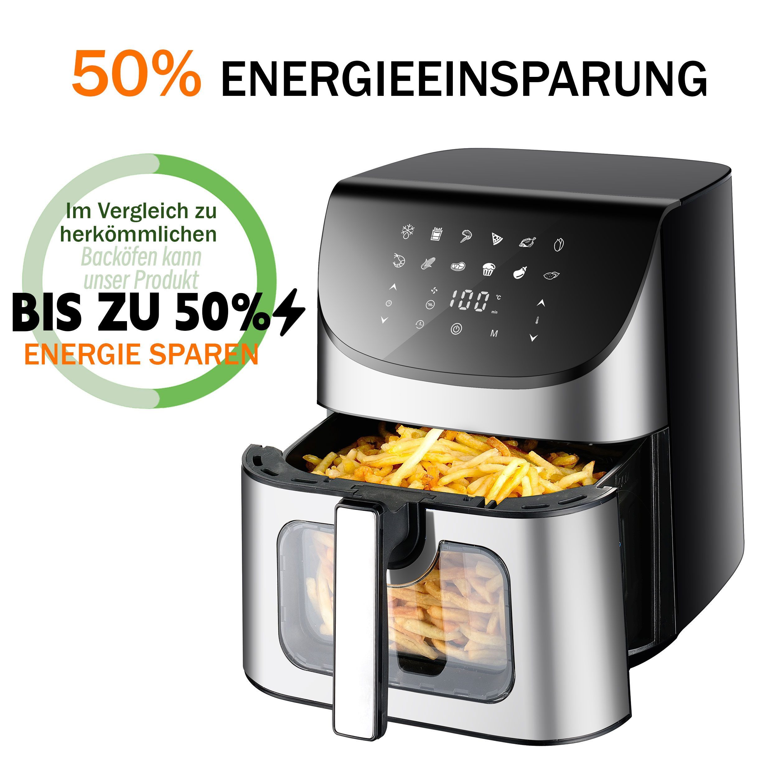 Heißluftfritteuse 8.7L Heißluftfritteuse mit großem Fassungsvermögen, ohne Öl