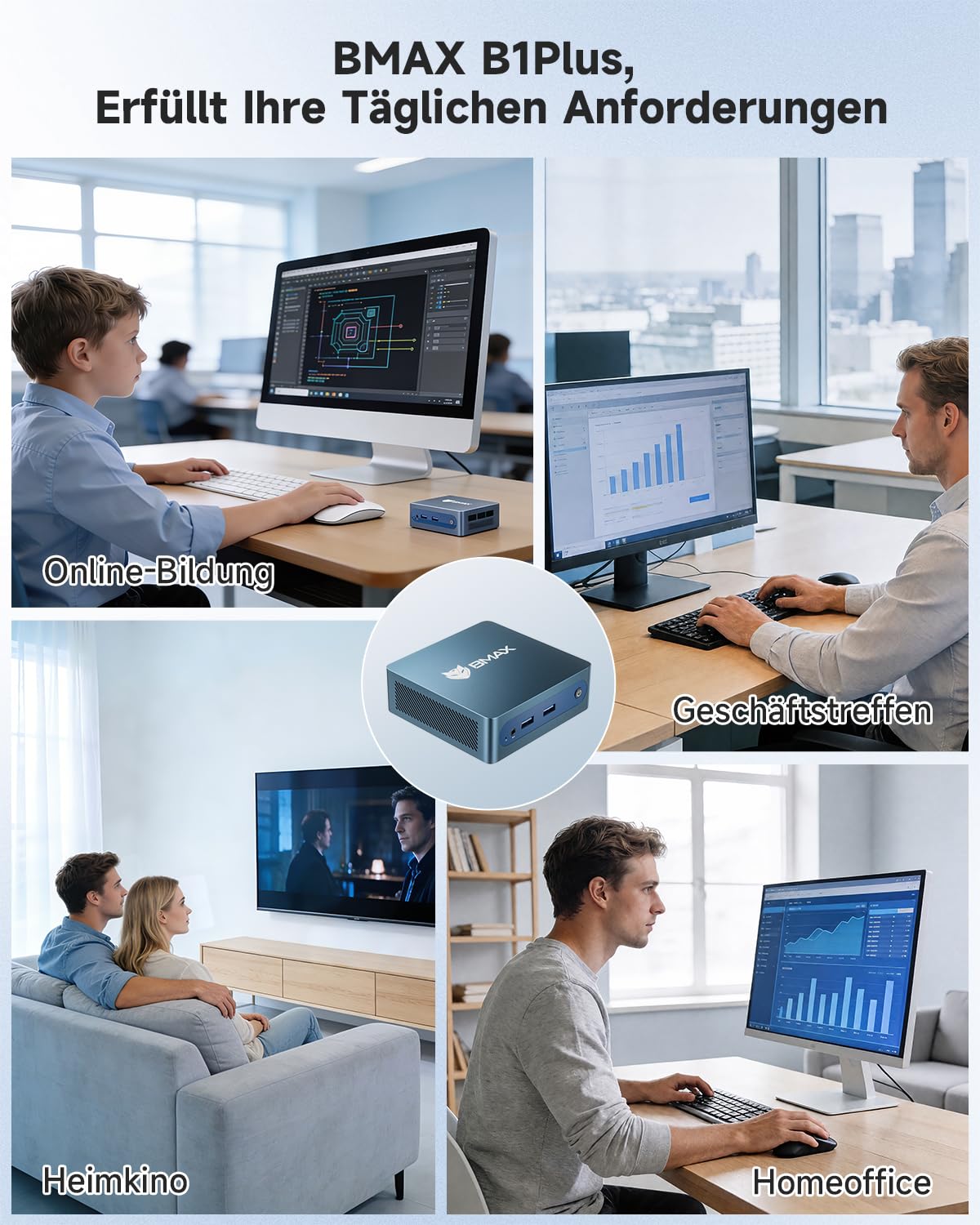 Mini-PC B1 Plus Intel Celeron J3355 2,5 GHz 6 GB RAM 128 GB SSD Windows 11 Home Intel HD Graphics 500 Dual-HDMI Wi-Fi 5 Bluetooth 5.0