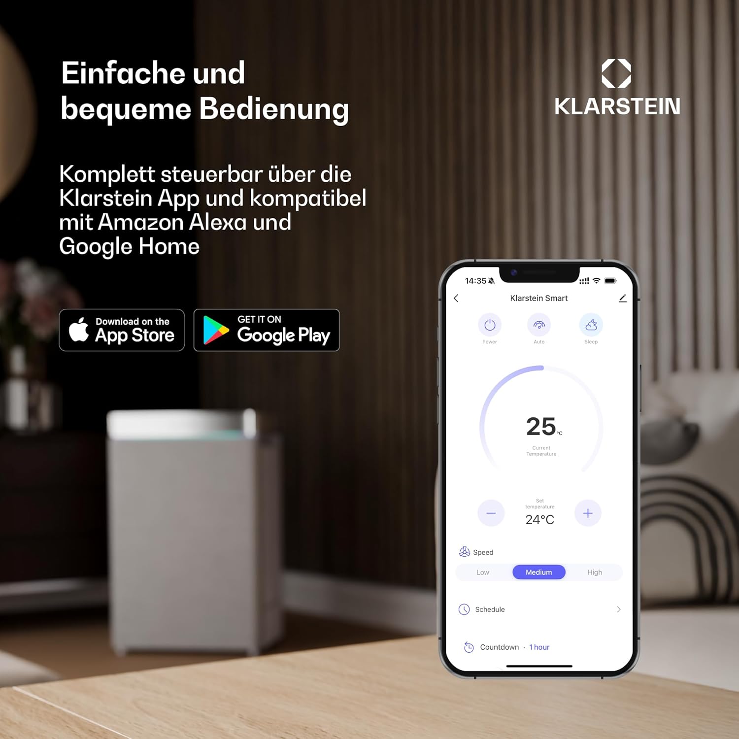 Klarstein Mobile Klimaanlage mit Abluftschlauch - 7000 BTU, 3-in-1, Leise & Energieeffizient, Smart Control via App & Fernbedienung, mit Fensterdichtungsset, R290 Kühlmittel, Für Räume bis 25 m²