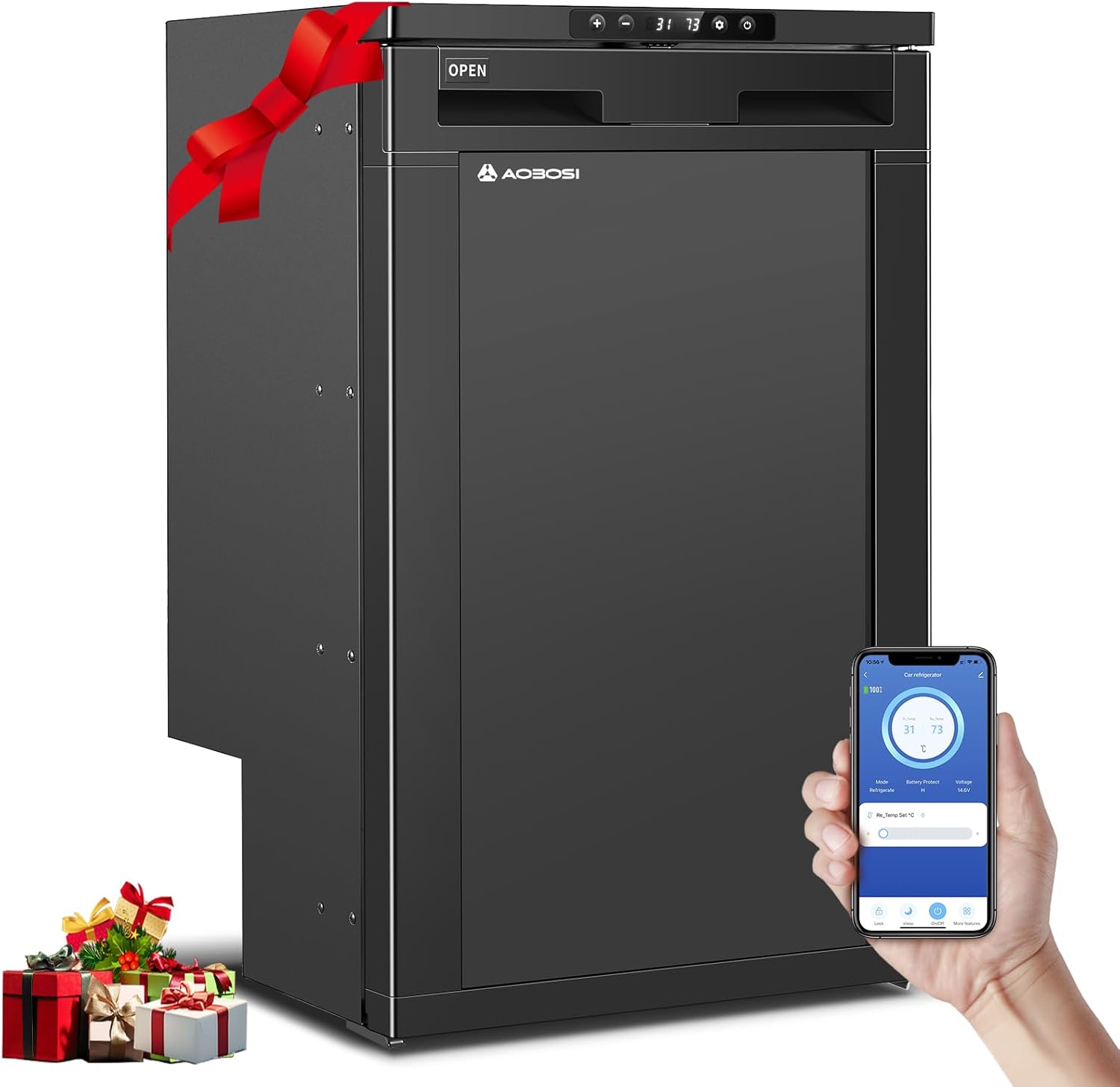AAOBOSI 83L Portable Refrigerator Camping Fridge with APP, Caravan Refrigerator with LED Lights, 12/24V DC, -20°C to 20°C, for Car, Truck, SUV, Camper, Boat, Camping and Travel