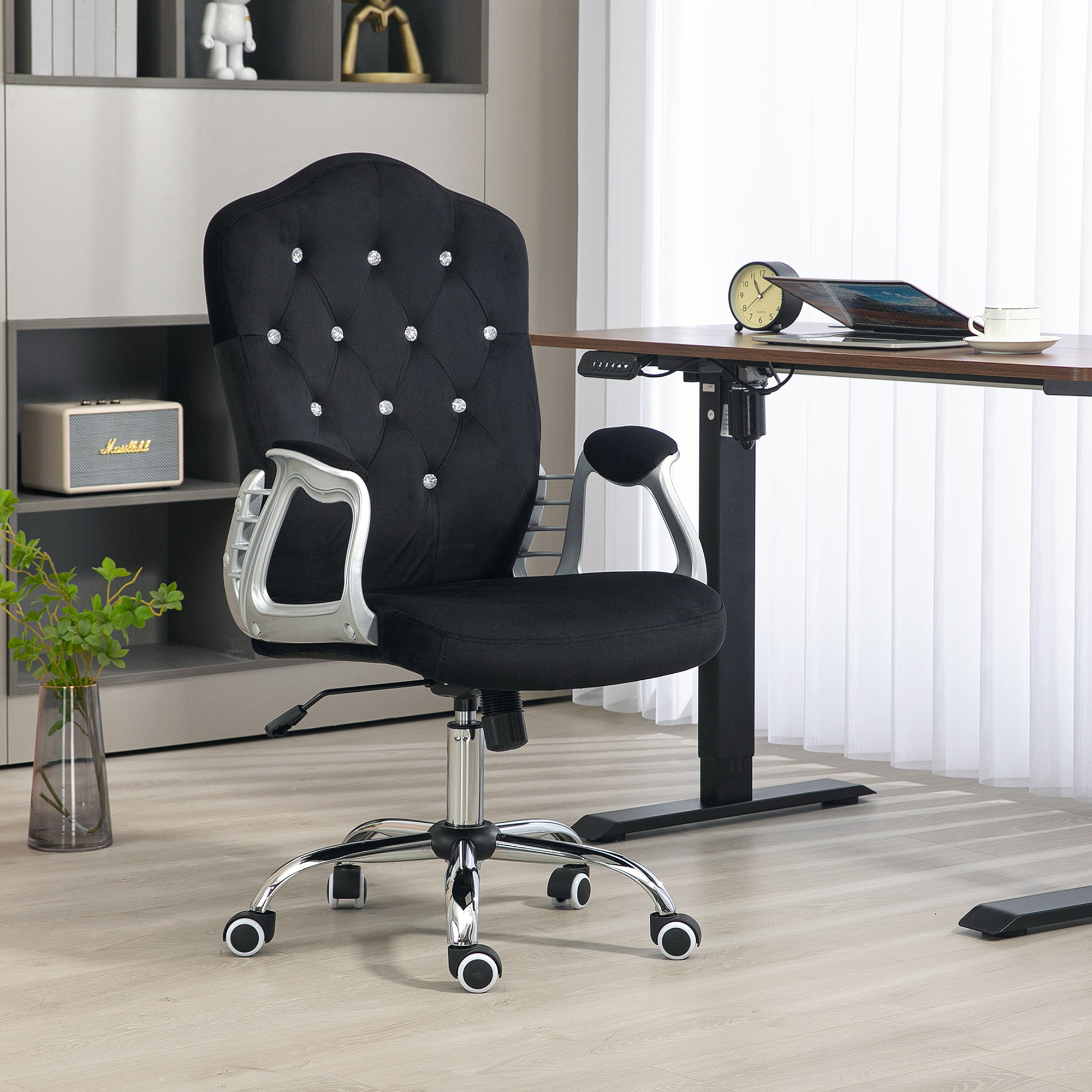 Vinsetto Bürostuhl, neigbare Lehne, höhenverstellbar, Samtoptik, bis 120 kg, Schwarz