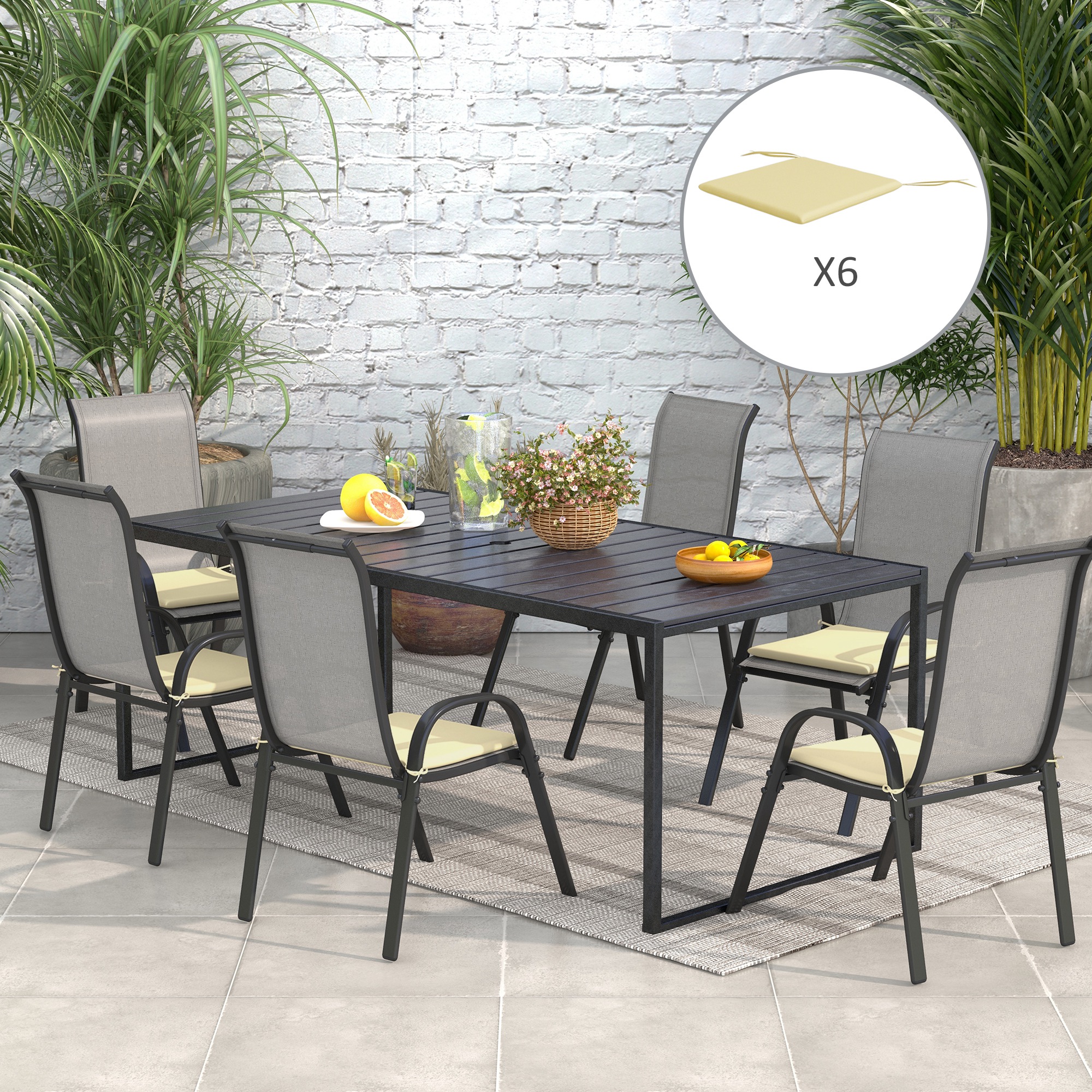 Outsunny Set mit 6 Gartenstuhlauflagen im Freien mit 3 cm Füllung aus Polyesterstoff in den Maßen 42L x 42B cm Beige