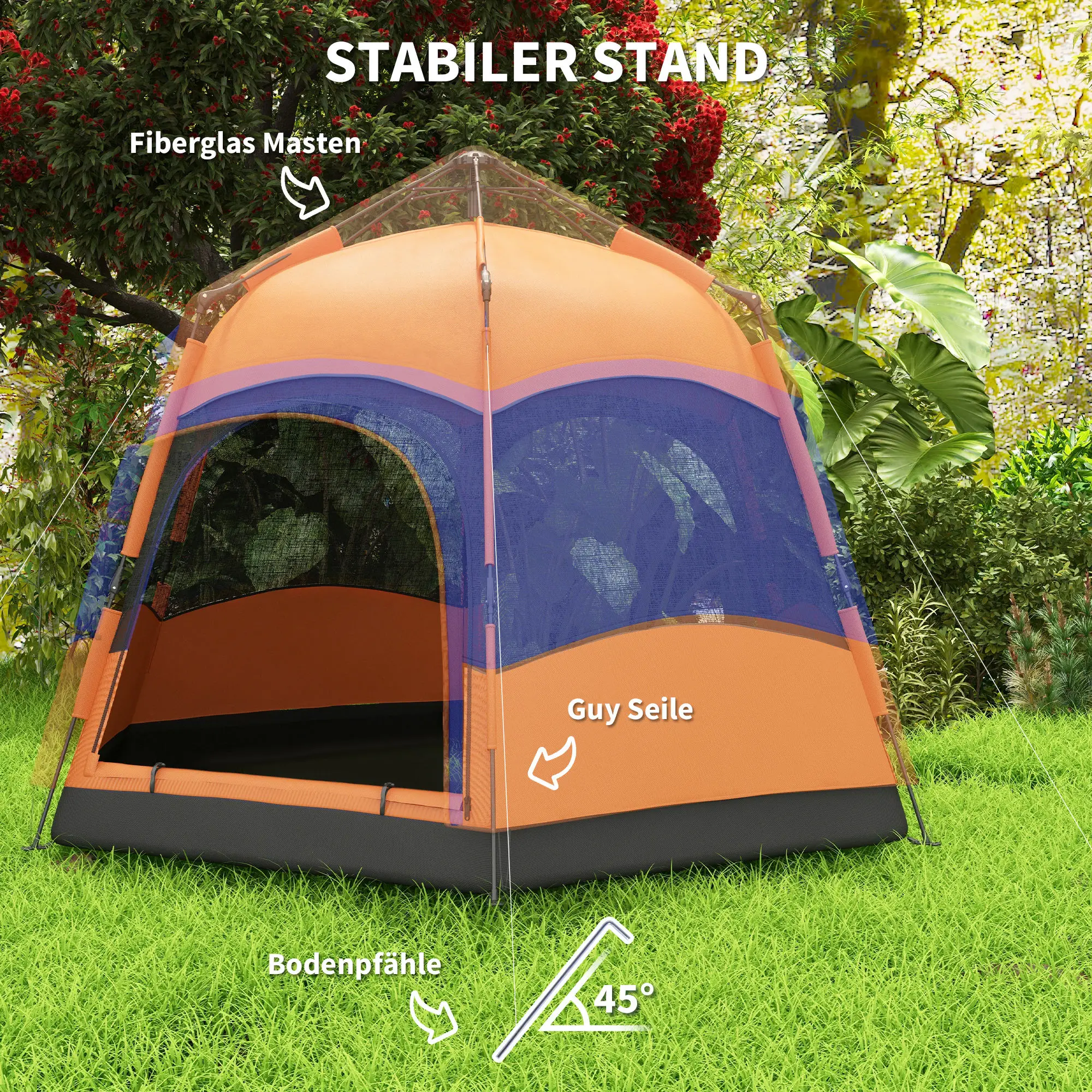 Outsunny Kampeertent Quick-Up 4-6 Personen dubbelwandig Outdoor