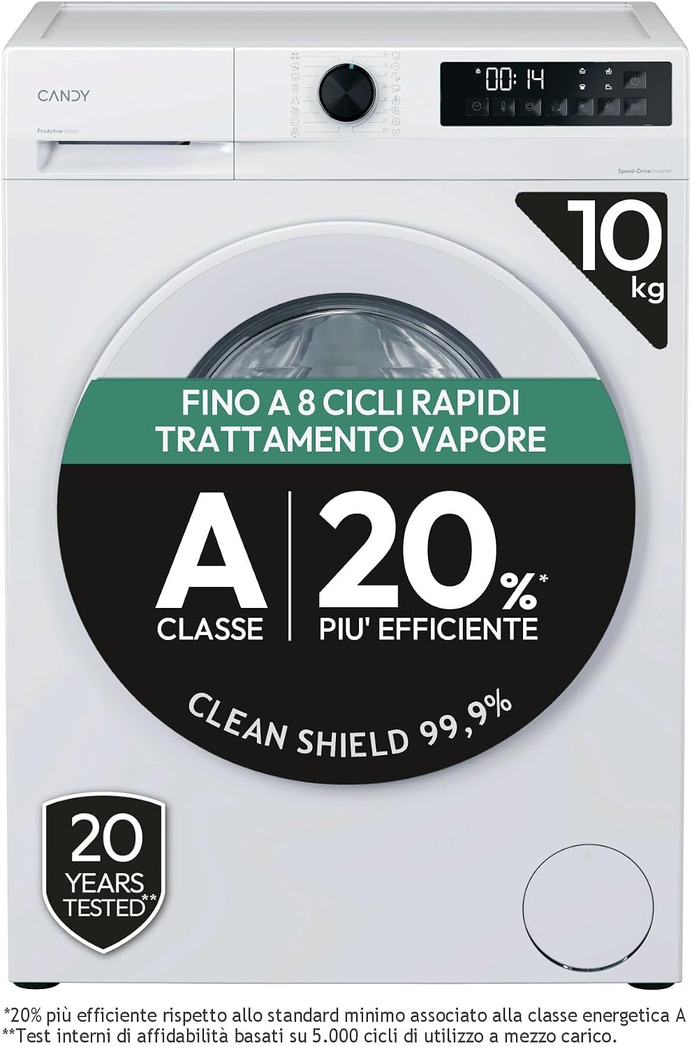 Candy ProWash 300 Lavatrice 10 Kg, 1400 Giri, Classe A-20%, Bianca
