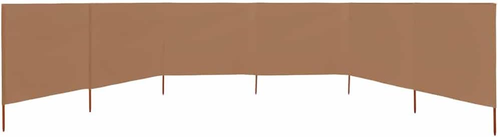 6-teiliges Windschutzgewebe mit Holzpfählen, Sichtschutzzaun, Faltbares Windschutz Sichtschutz für Camping, Balkon, 800x160 cm Taupe Vliesstoff, Holz